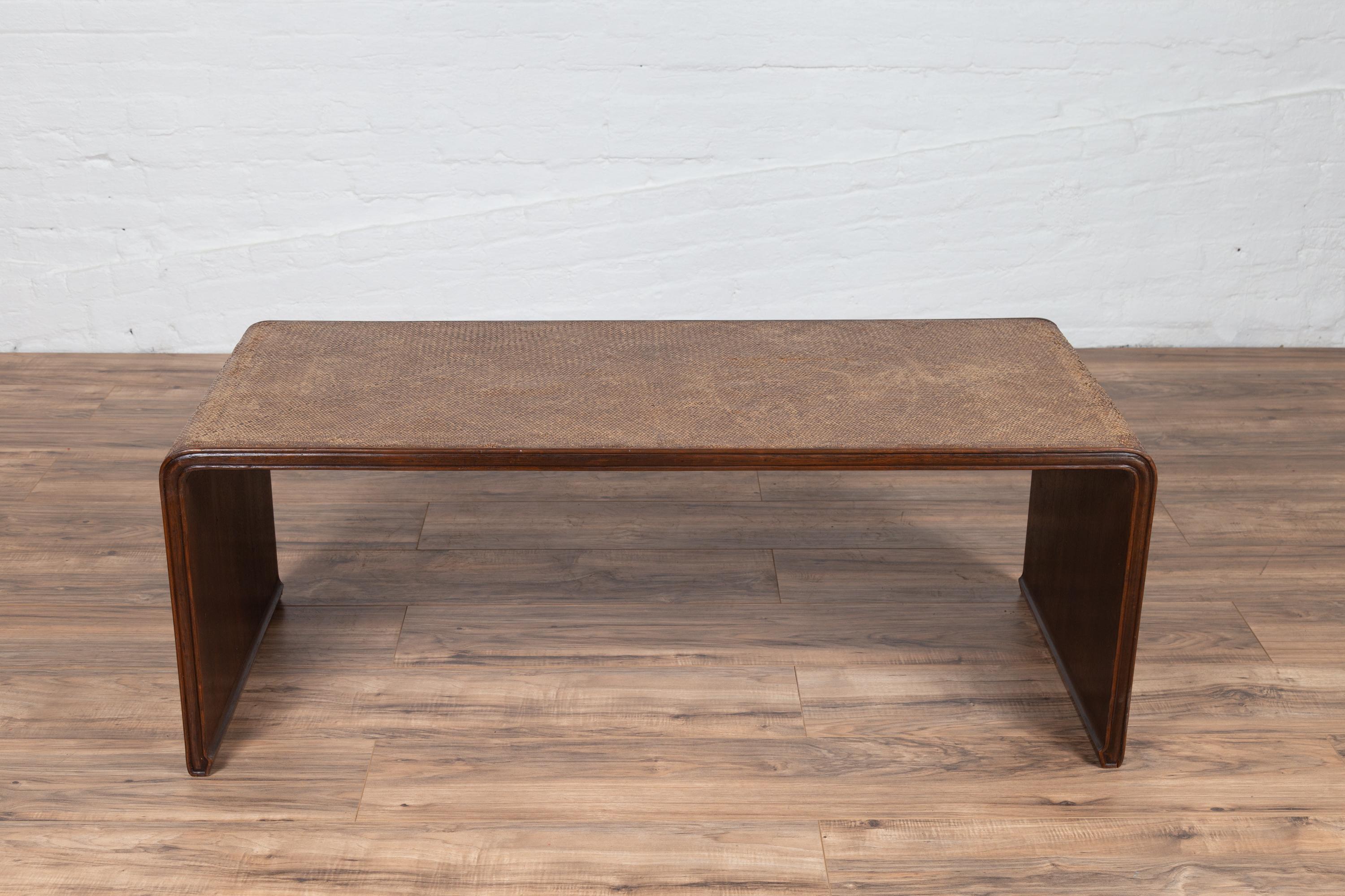 Burmese Vintage Waterfall Coffee Table with Rattan Cover Mounted on Wooden Frame 7
