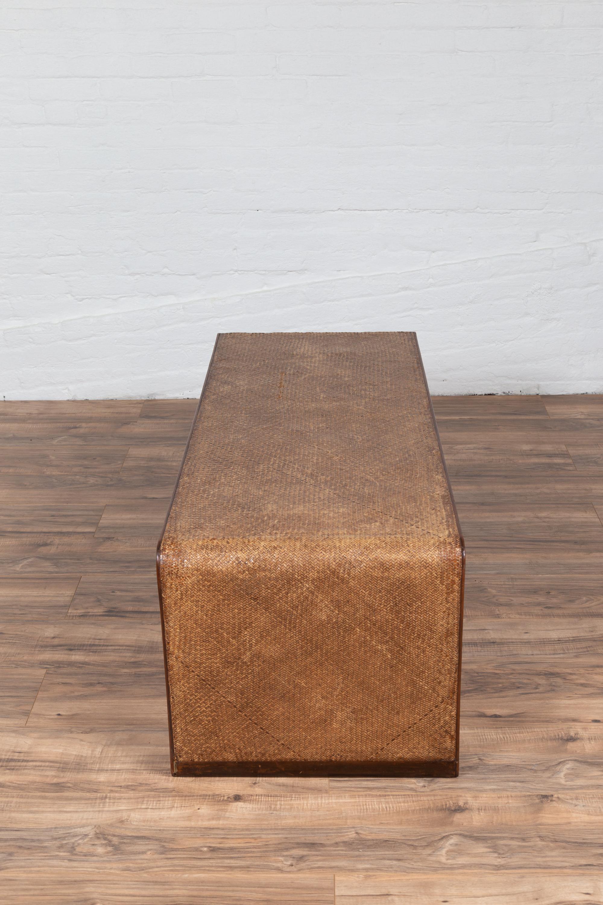Burmese Vintage Waterfall Coffee Table with Rattan Cover Mounted on Wooden Frame 8