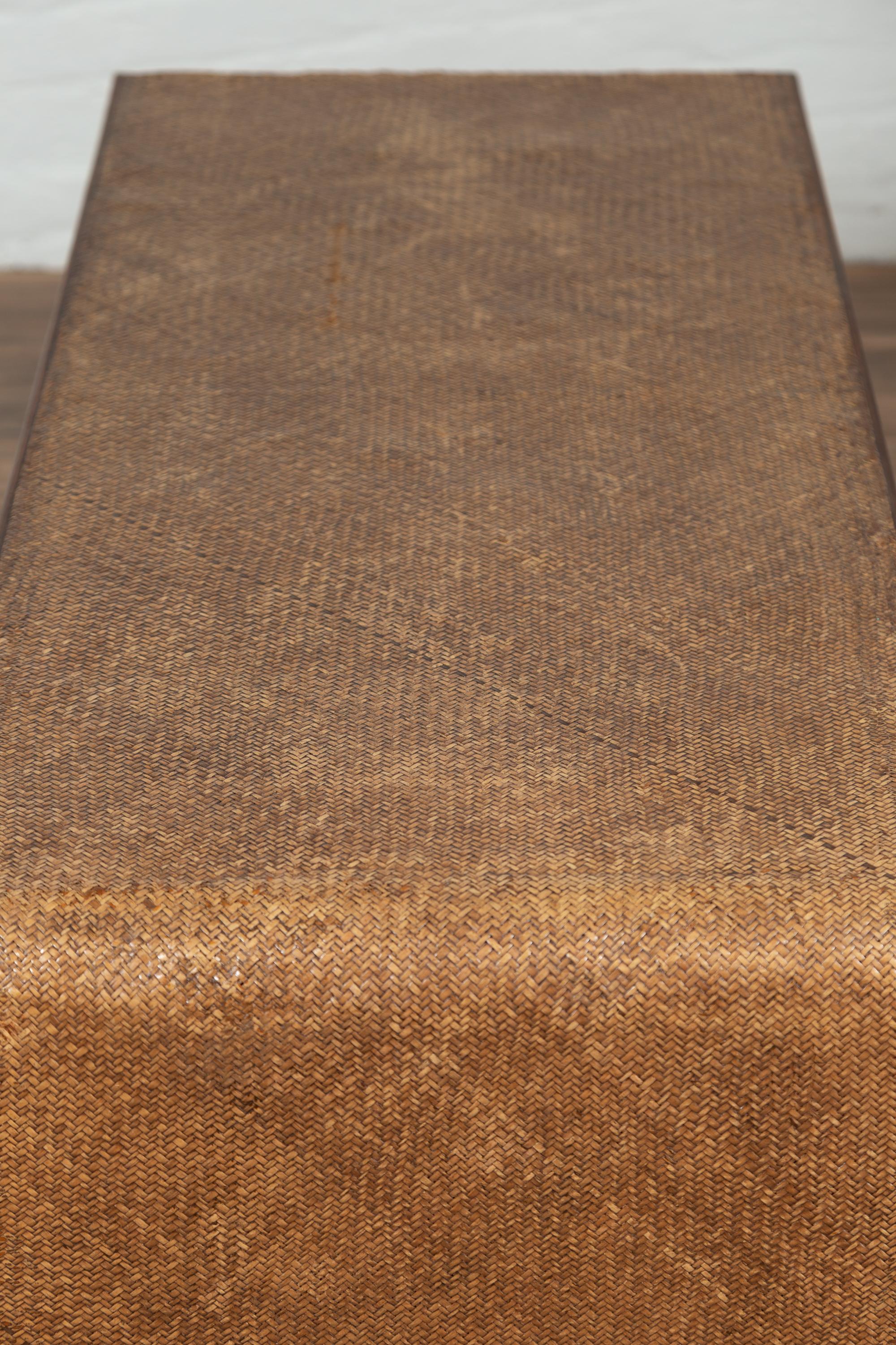 Burmese Vintage Waterfall Coffee Table with Rattan Cover Mounted on Wooden Frame 9