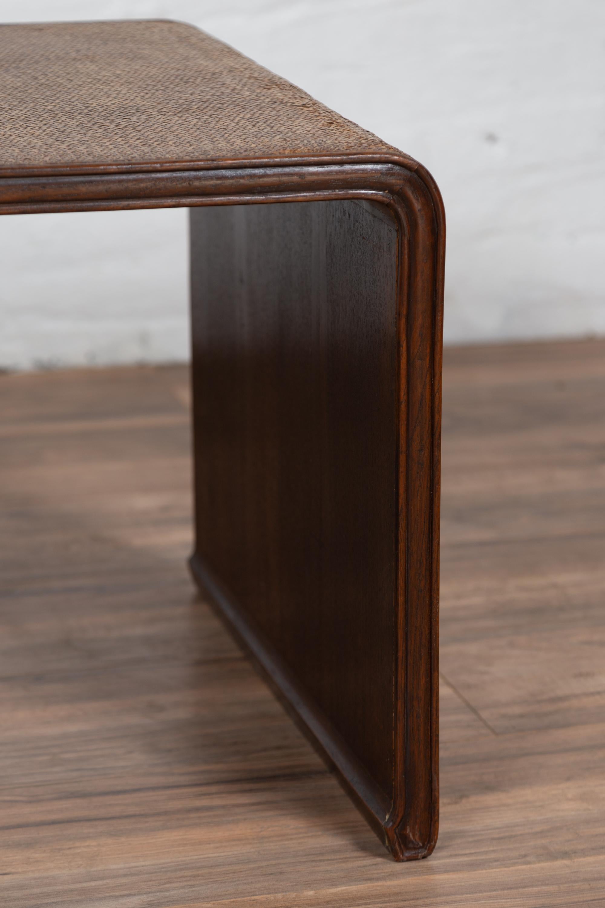 20th Century Burmese Vintage Waterfall Coffee Table with Rattan Cover Mounted on Wooden Frame