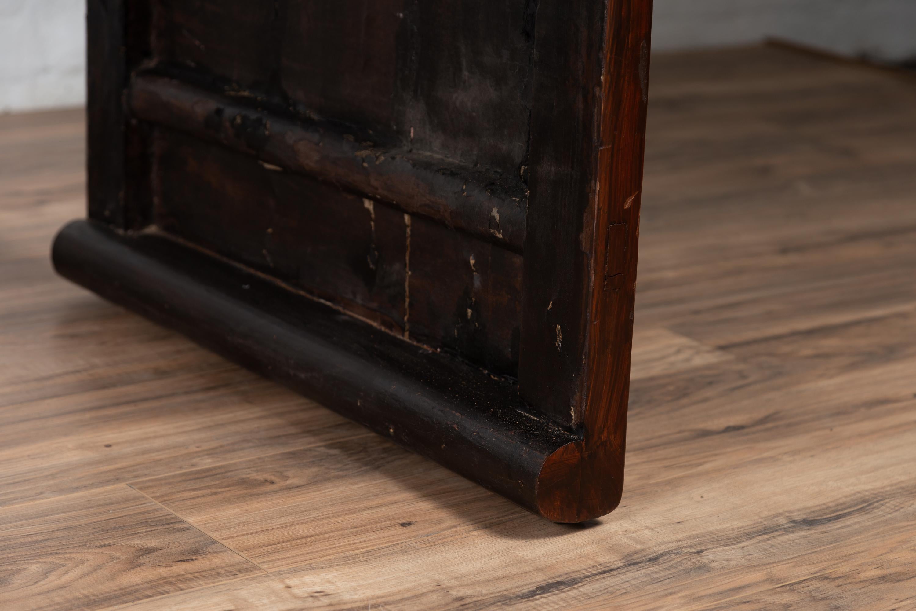 Burmese Vintage Waterfall Console Table with Scrolling Feet and Dark Patina For Sale 1