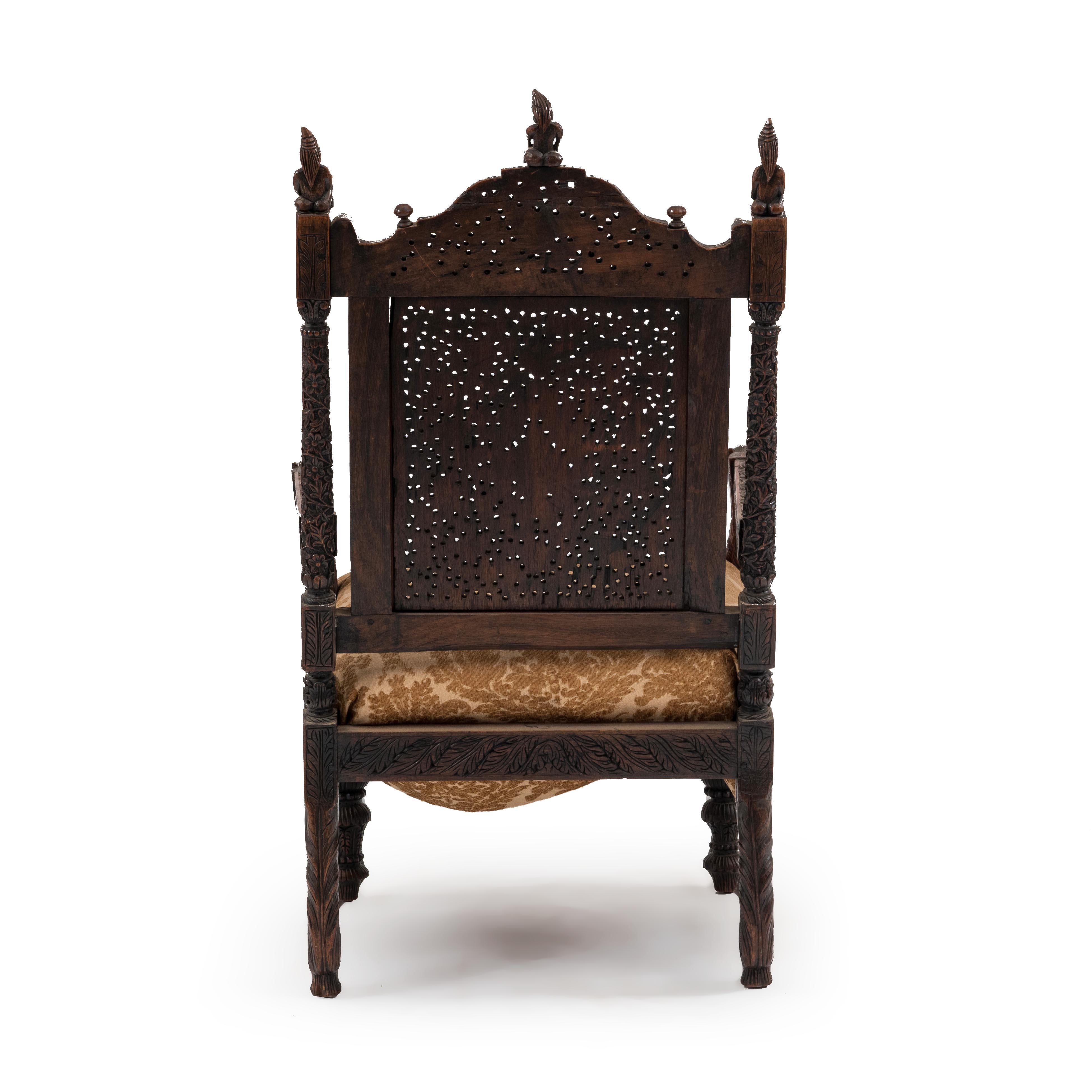 Burmese Walnut Filigree Armchair In Good Condition For Sale In New York, NY