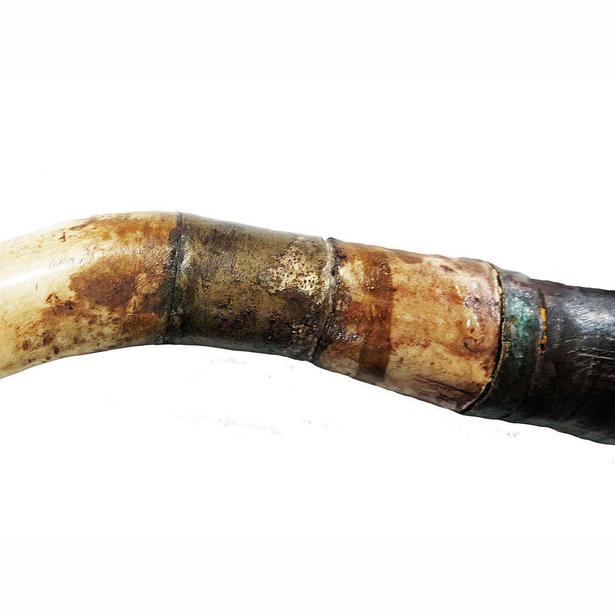 Hand-Carved Burmese Wood, Bone and Brass Tobacco Pipe, Late 19th Century For Sale