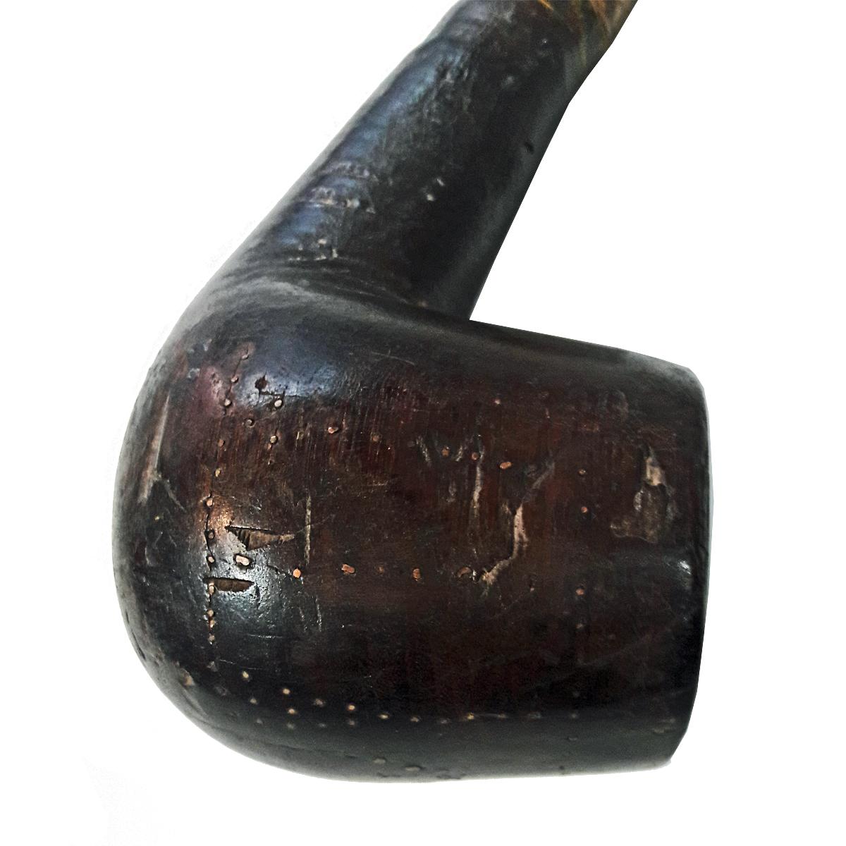 Burmese Wood, Bone and Brass Tobacco Pipe, Late 19th Century In Good Condition For Sale In New York, NY