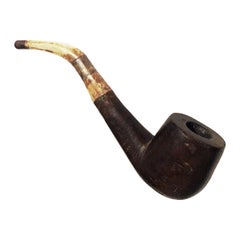 Antique Burmese Wood, Bone and Brass Tobacco Pipe, Late 19th Century