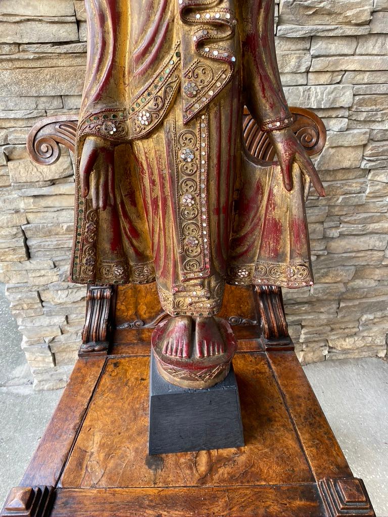 Chinese Export Burmese Wooden Lacquered Buddha