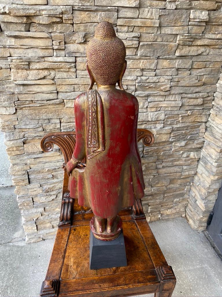 Burmese Wooden Lacquered Buddha In Good Condition In Sarasota, FL