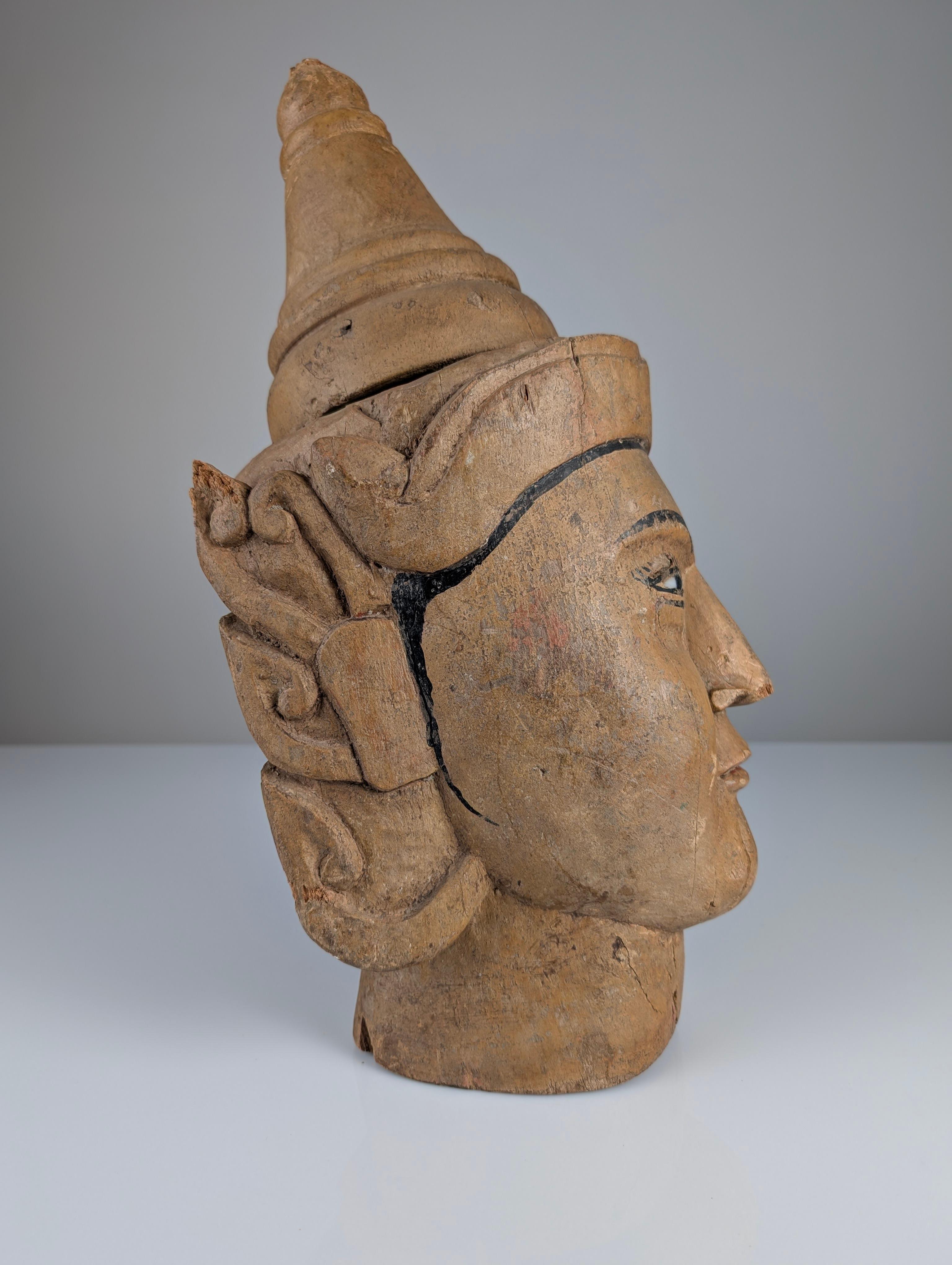 Burmese wooden puppet head with mouth-opening mechanism, 20th century 8