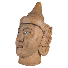 Burmese wooden puppet head with mouth-opening mechanism, 20th century