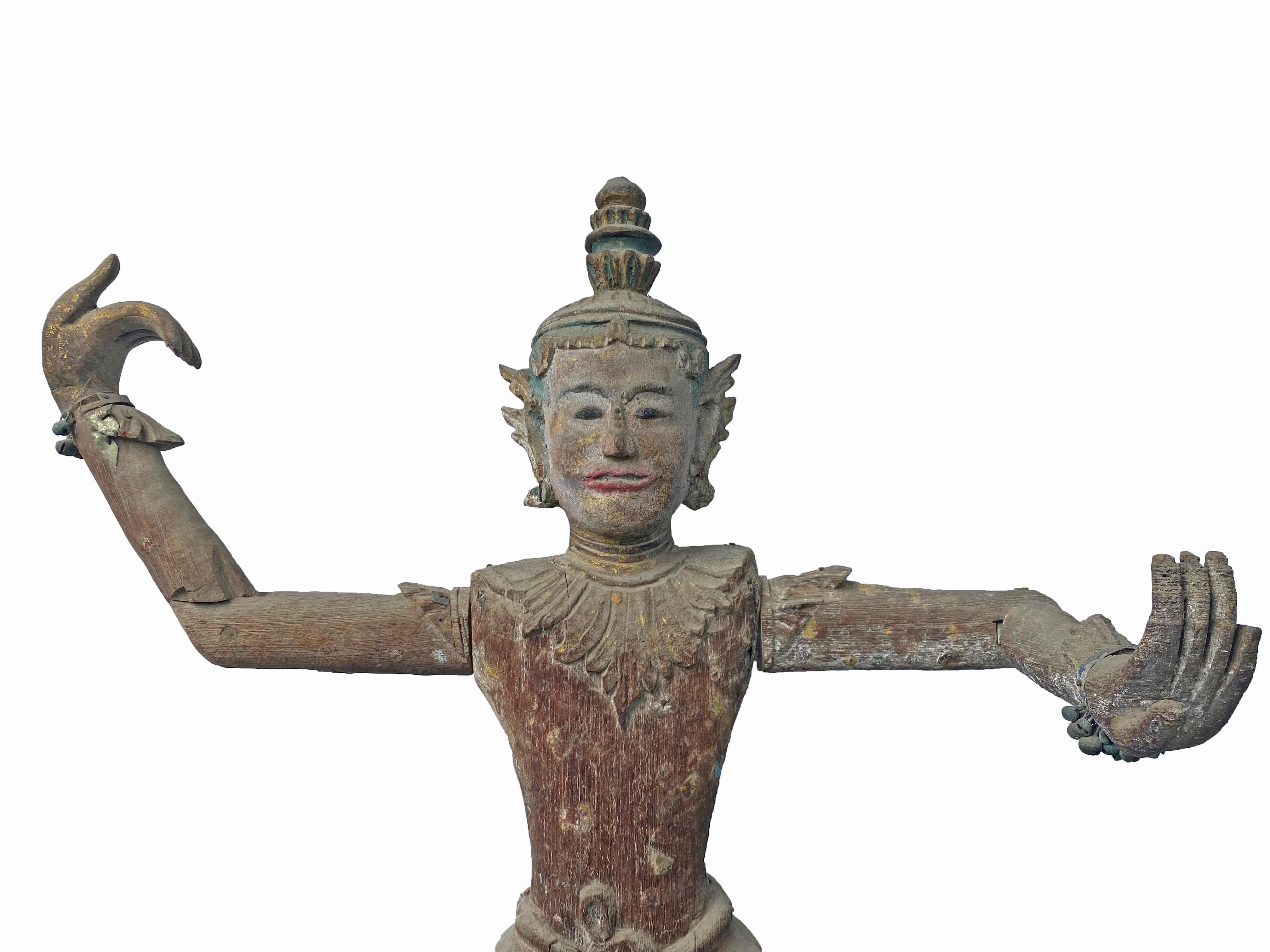 Burmese Wooden Teak Nat Statue Spirit Guardians Pair, Early 20th Century For Sale 4