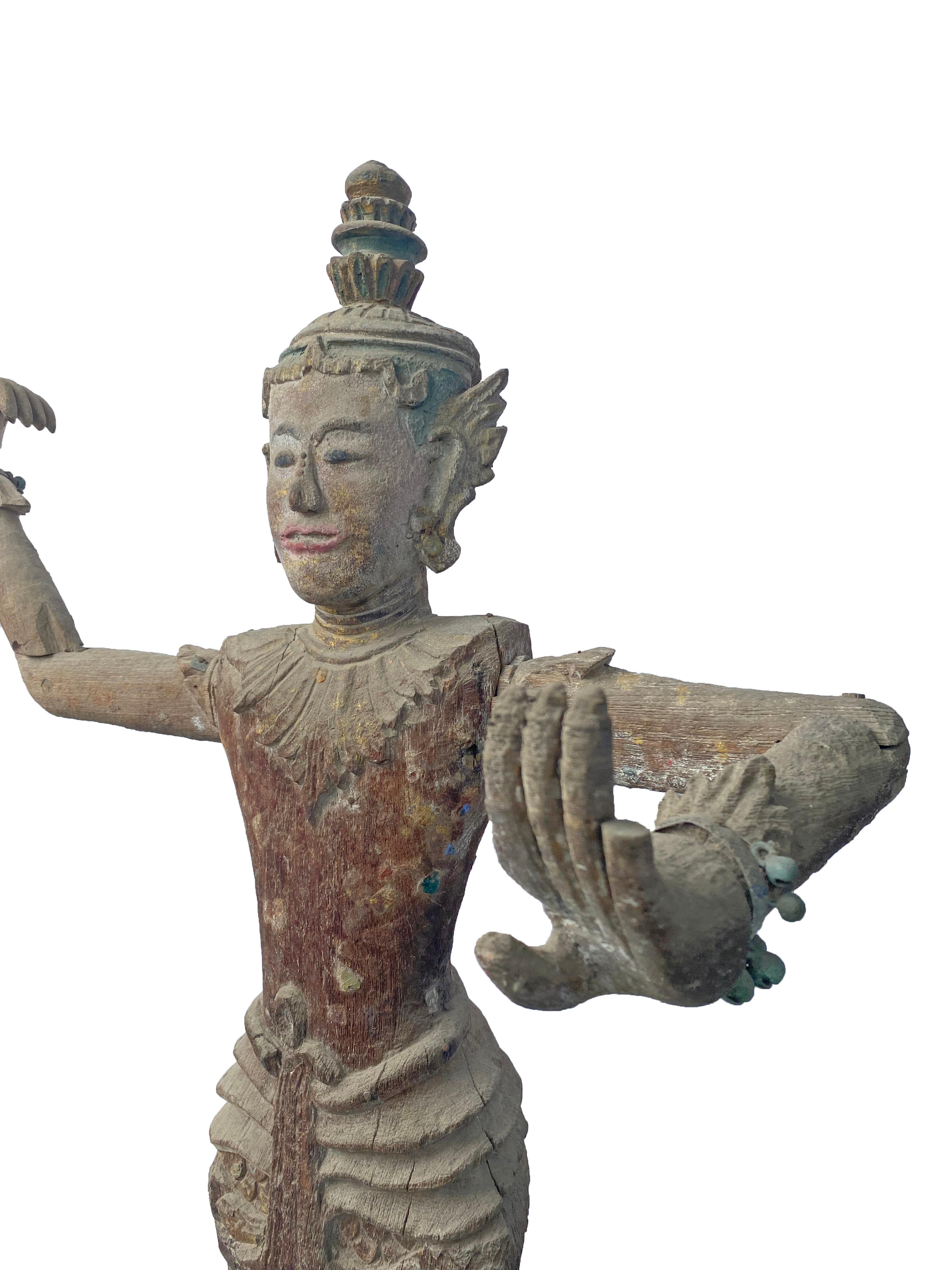 Burmese Wooden Teak Nat Statue Spirit Guardians Pair, Early 20th Century For Sale 4