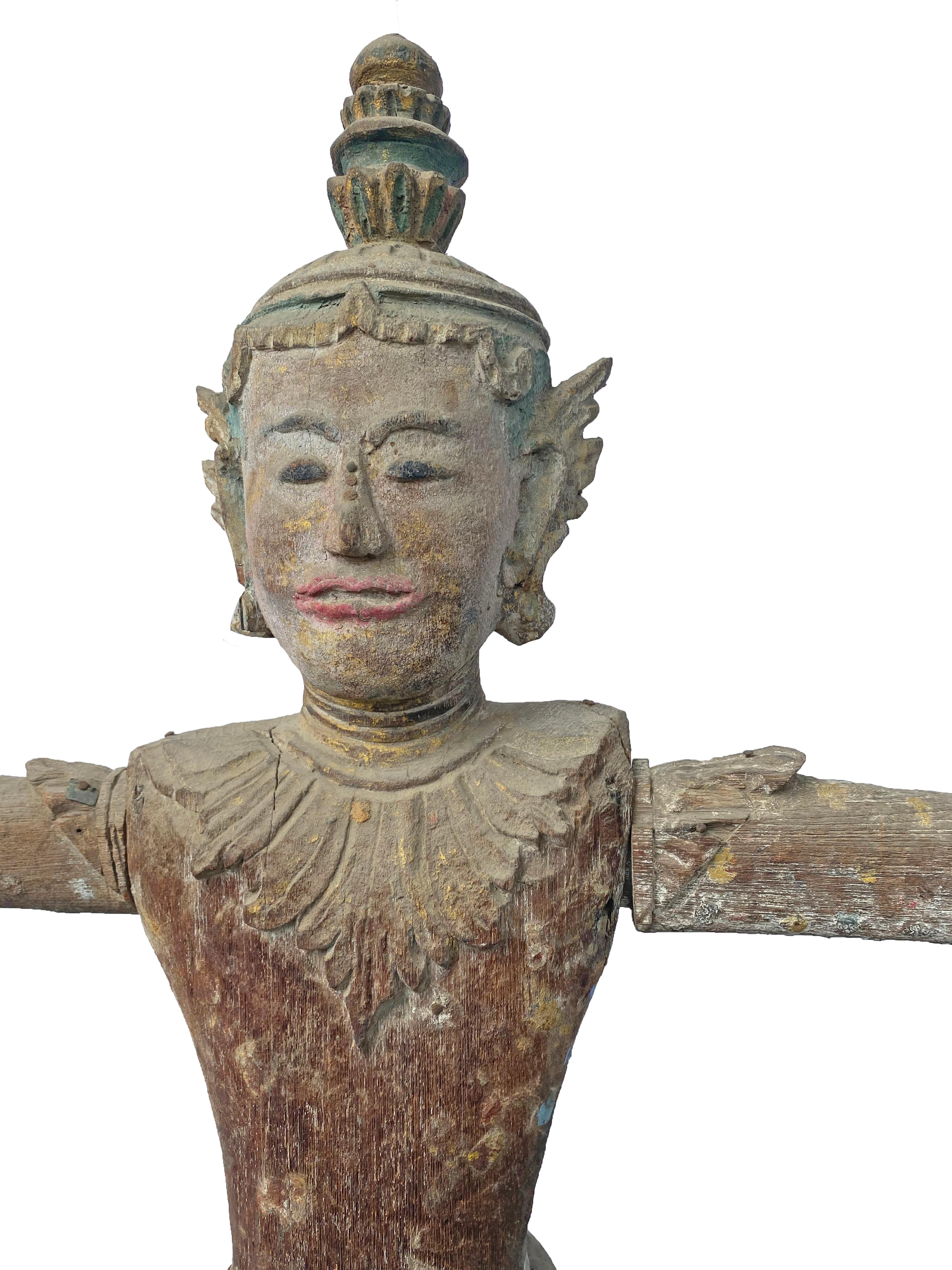 Burmese Wooden Teak Nat Statue Spirit Guardians Pair, Early 20th Century For Sale 5