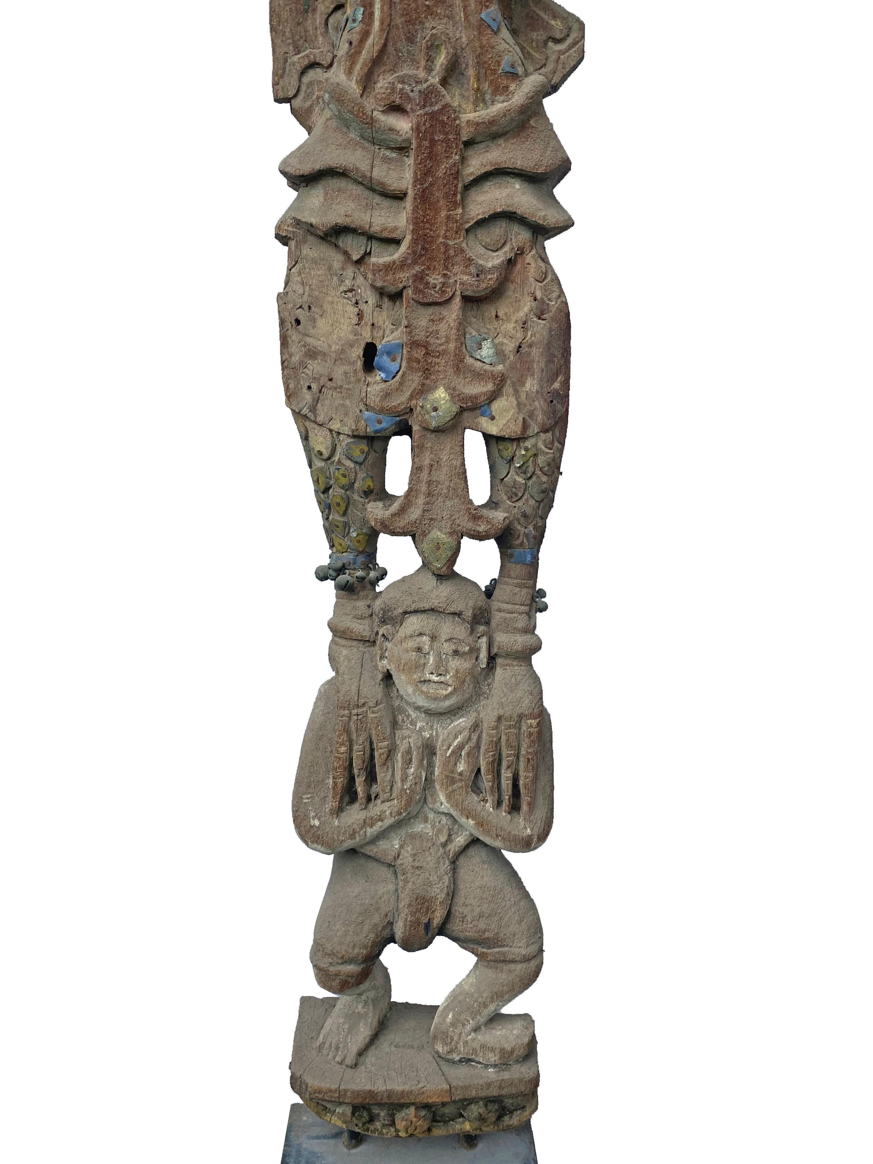 Other Burmese Wooden Teak Nat Statue Spirit Guardians Pair, Early 20th Century For Sale