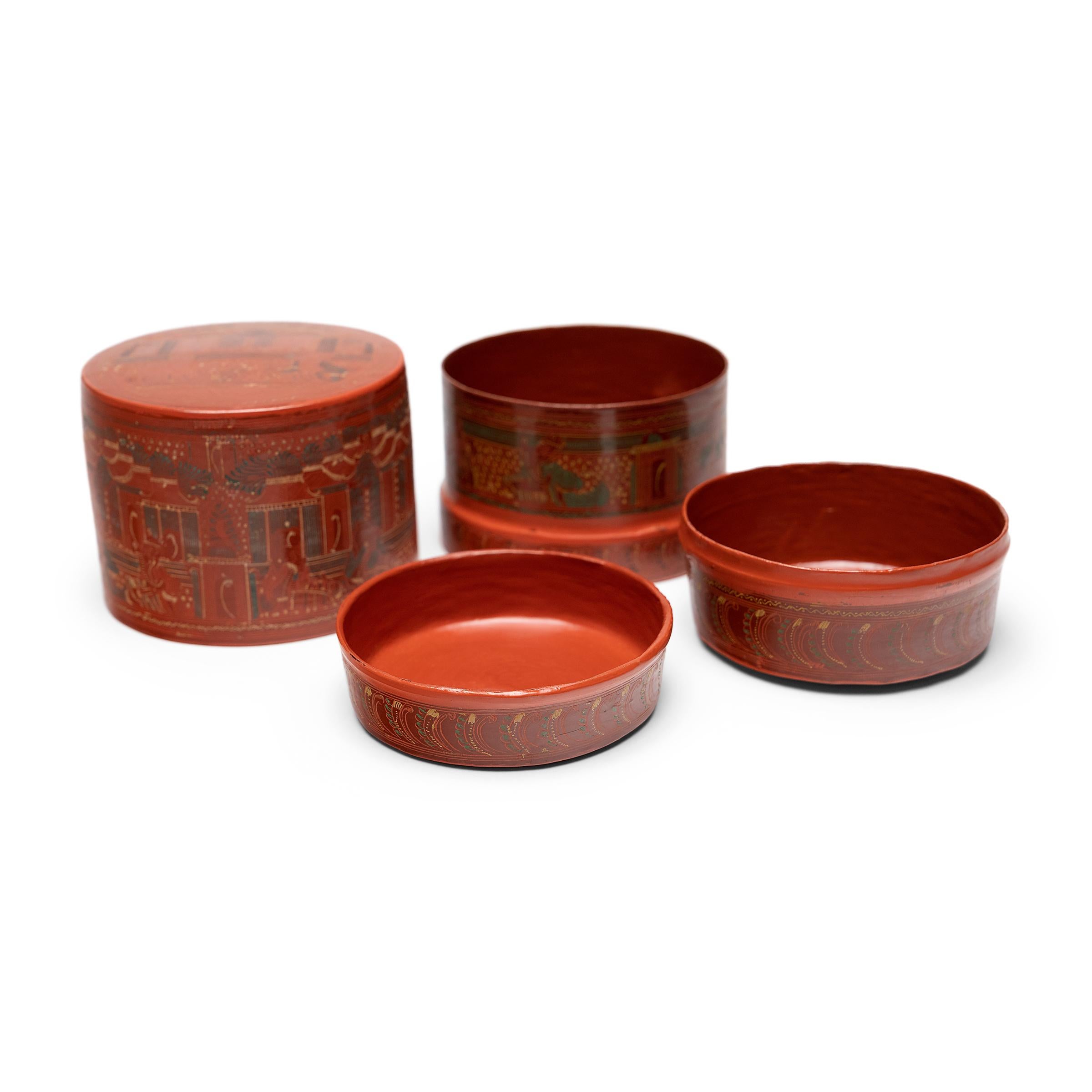 Bambou Boîte à bétel en laque Yun de Birmanie en vente