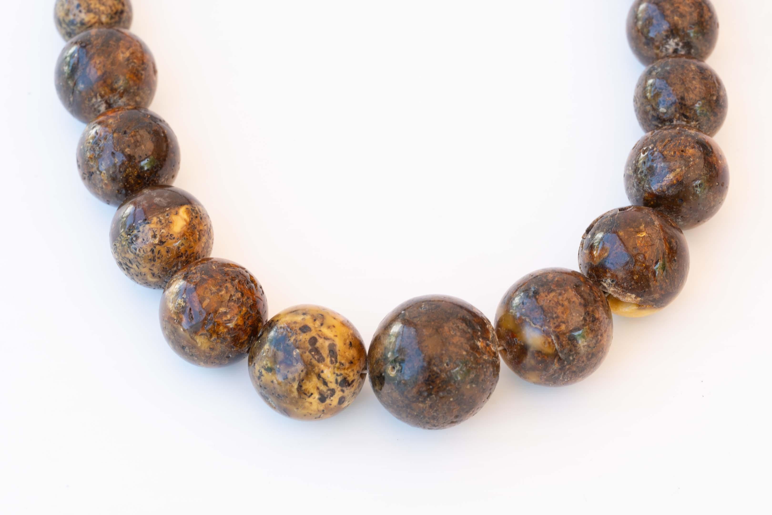 Round Cut Burmite & Root Amber Necklace  82 gram 20 inches Long For Sale