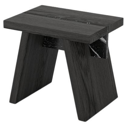 Laws of Motion, Black Solid Wood Side Table, Marble Top Nightstand Joel Escalona For Sale
