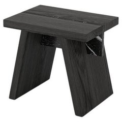 Laws of Motion, Black Solid Wood Side Table, Marble Top Nightstand Joel Escalona