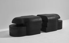 Burned and Black Stained Solid Oak Lahmu Low Console Table by Sizar Alexis