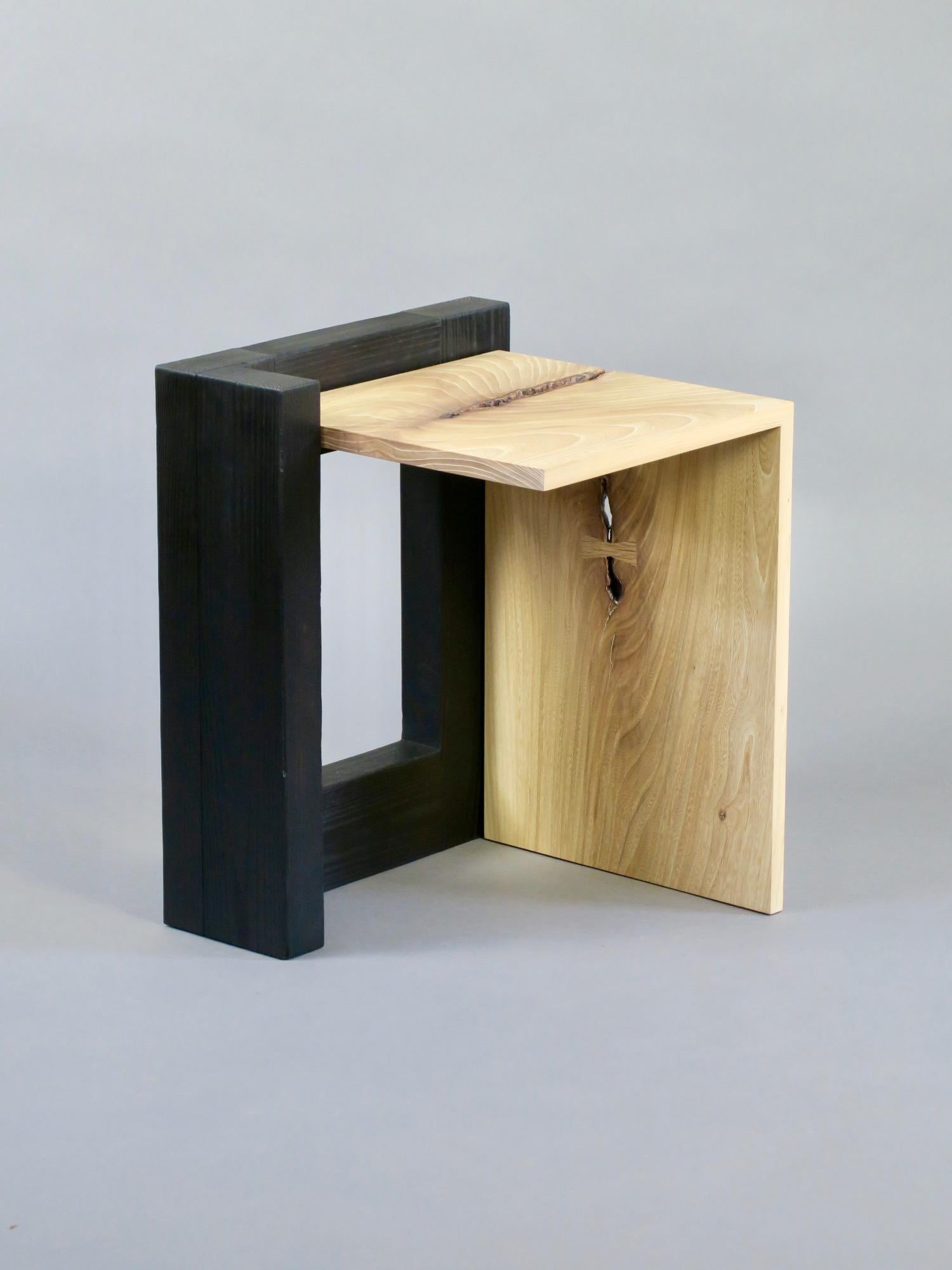 Cerused Burned Ash and Elm Side Table by Thomas Throop/ Black Creek Designs- In Stock For Sale