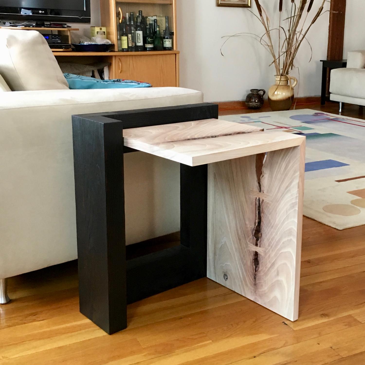 Contemporary Burned Ash and Elm Side Table by Thomas Throop/ Black Creek Designs- In Stock For Sale