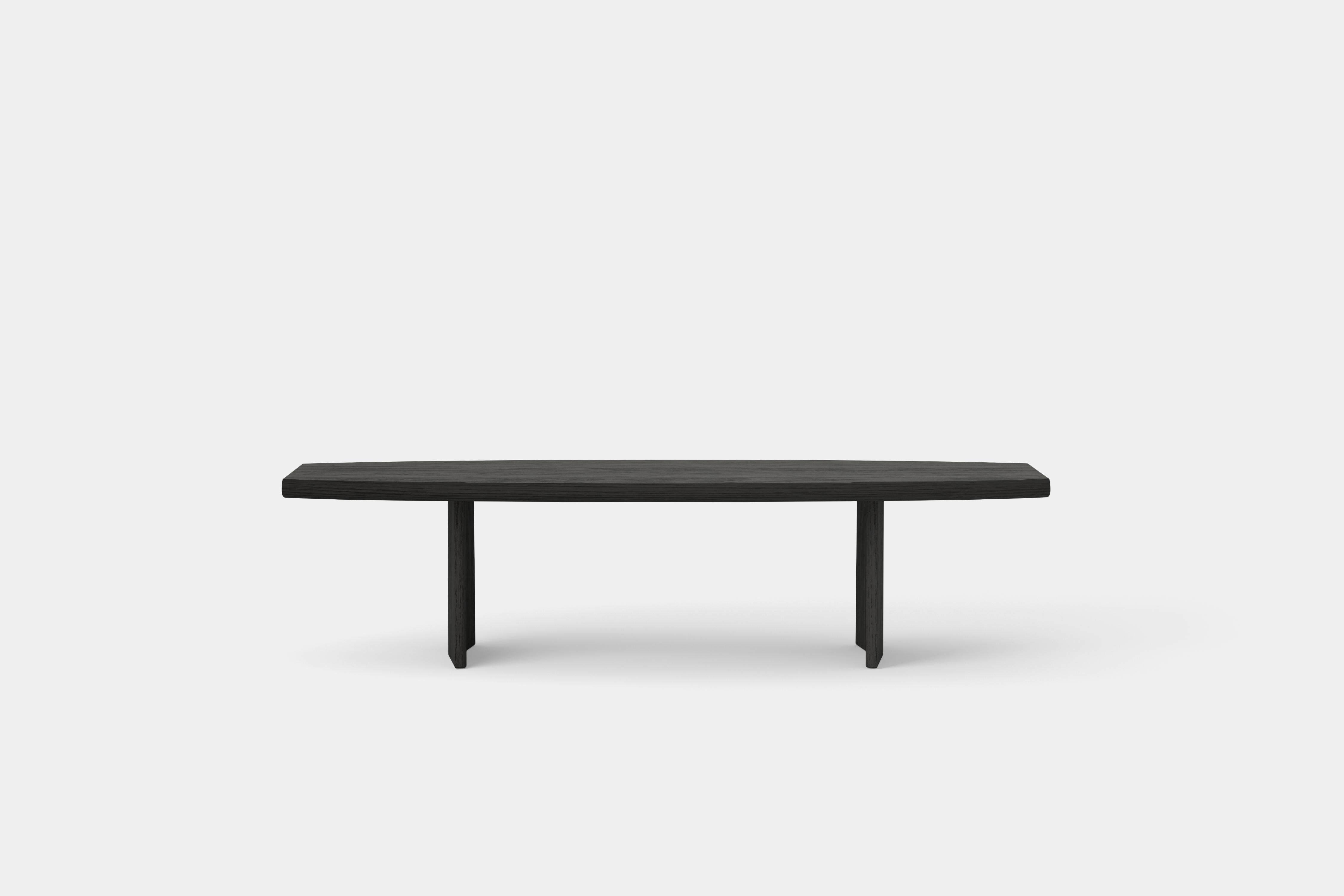Mexican Peana Coffee Table, Bench in Black Tinted Solid Wood Finish by Joel Escalona For Sale