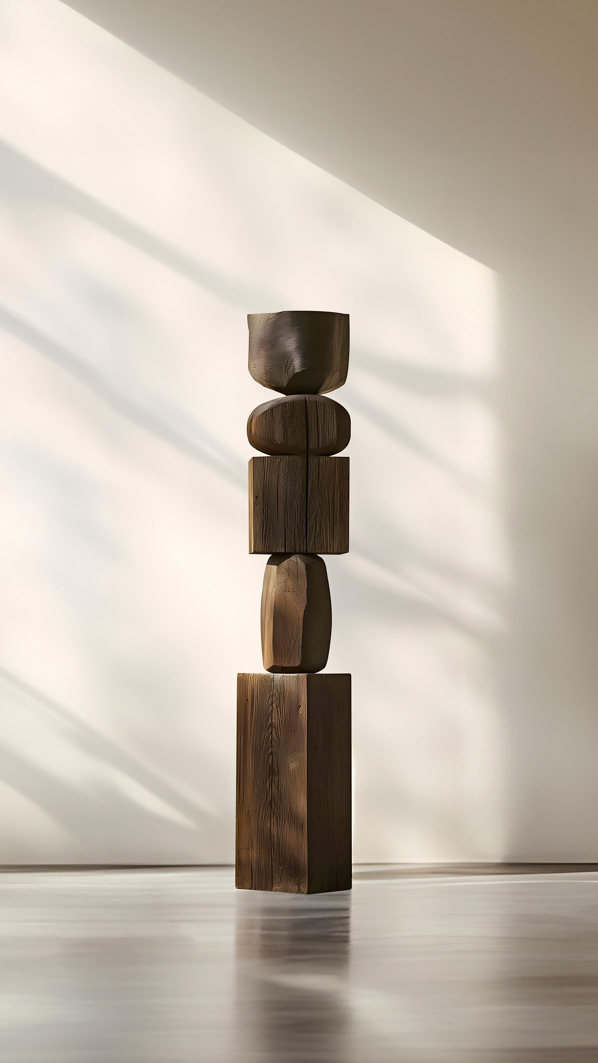 Hand-Crafted Burned Oak Sculpture, Abstract Elegance by Escalona, Captured in Still Stand 85 For Sale