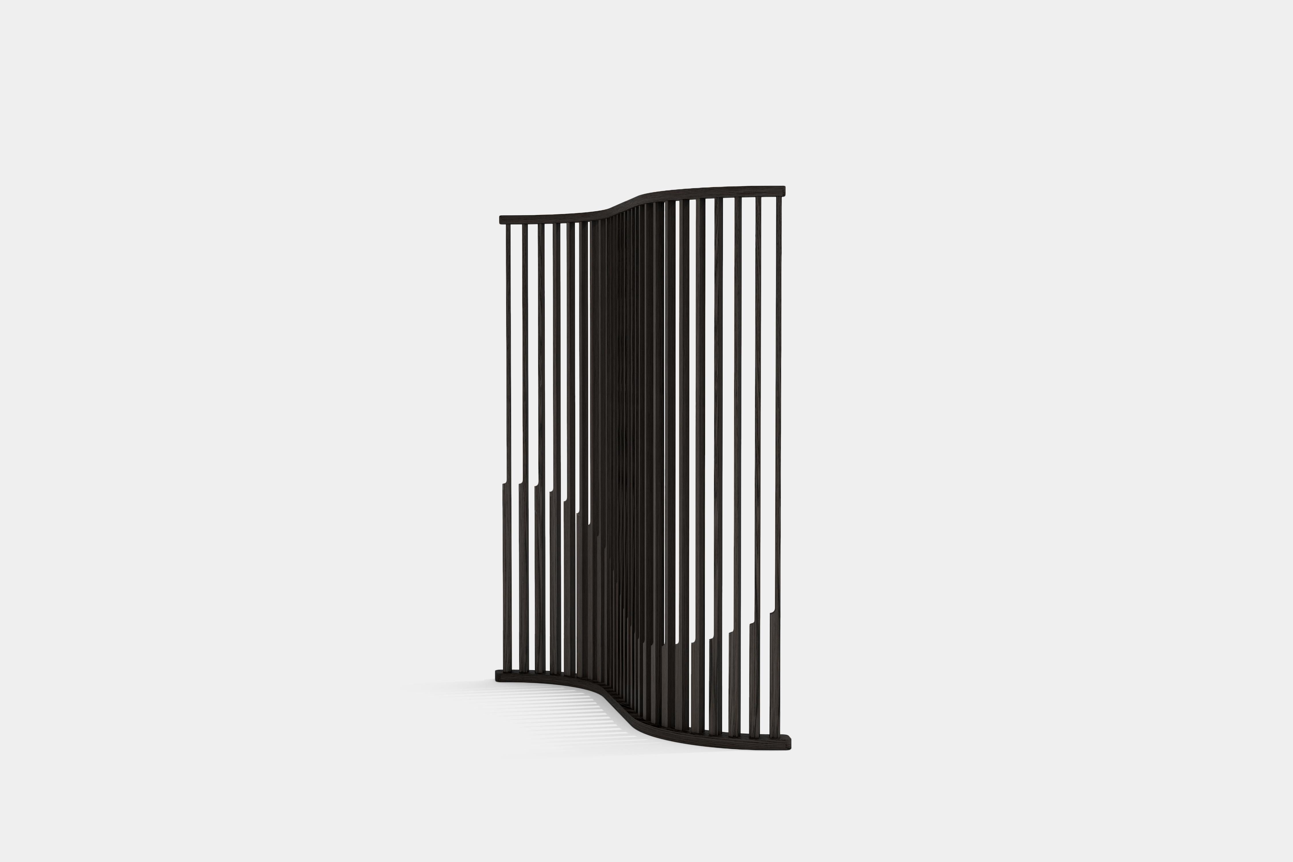 Burnished Laws of Motion Small Room Divider in Dark Wood, Screen by Joel Escalona