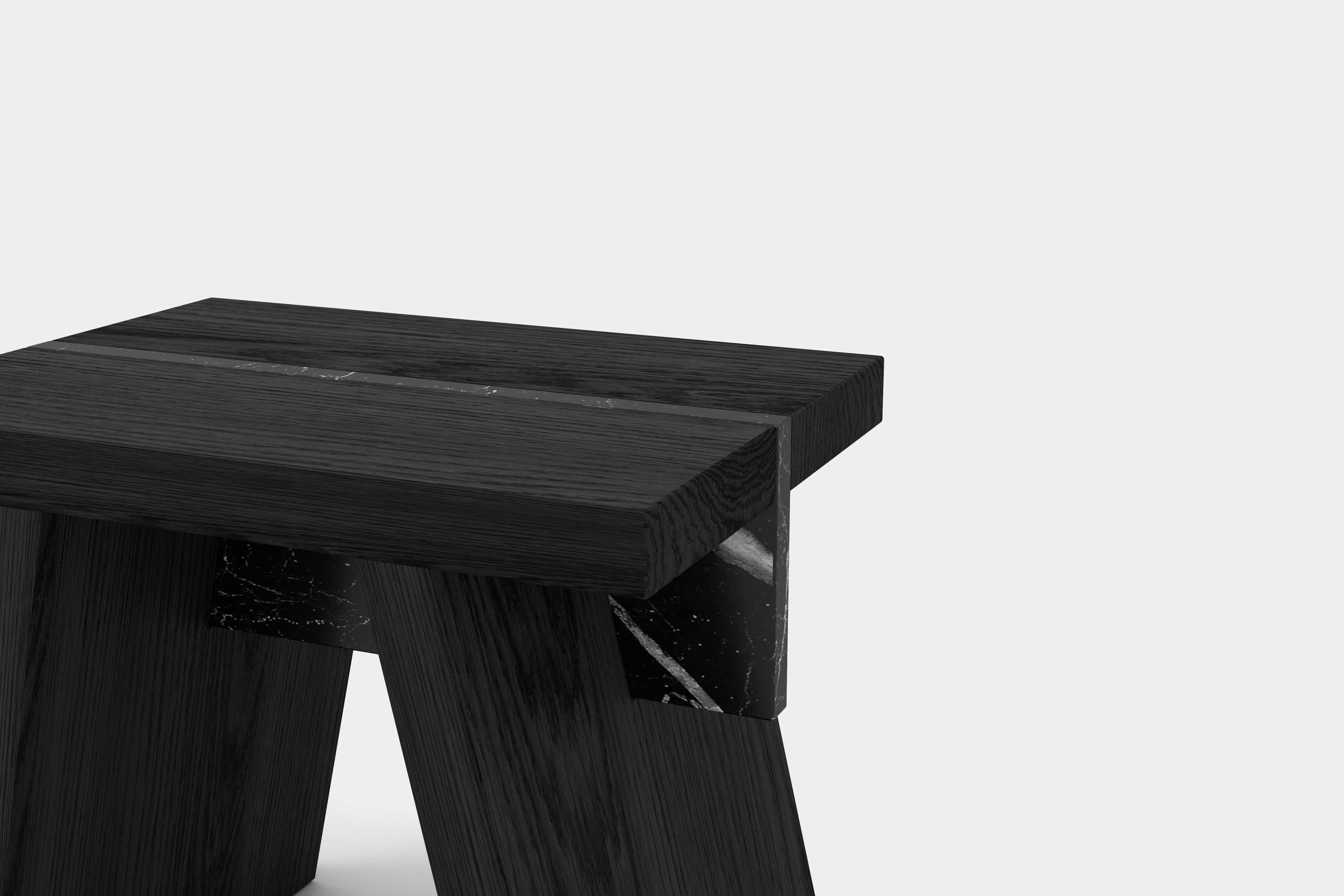 Burnished Laws of Motion, Black Solid Wood Stool, Side Table by Joel Escalona For Sale