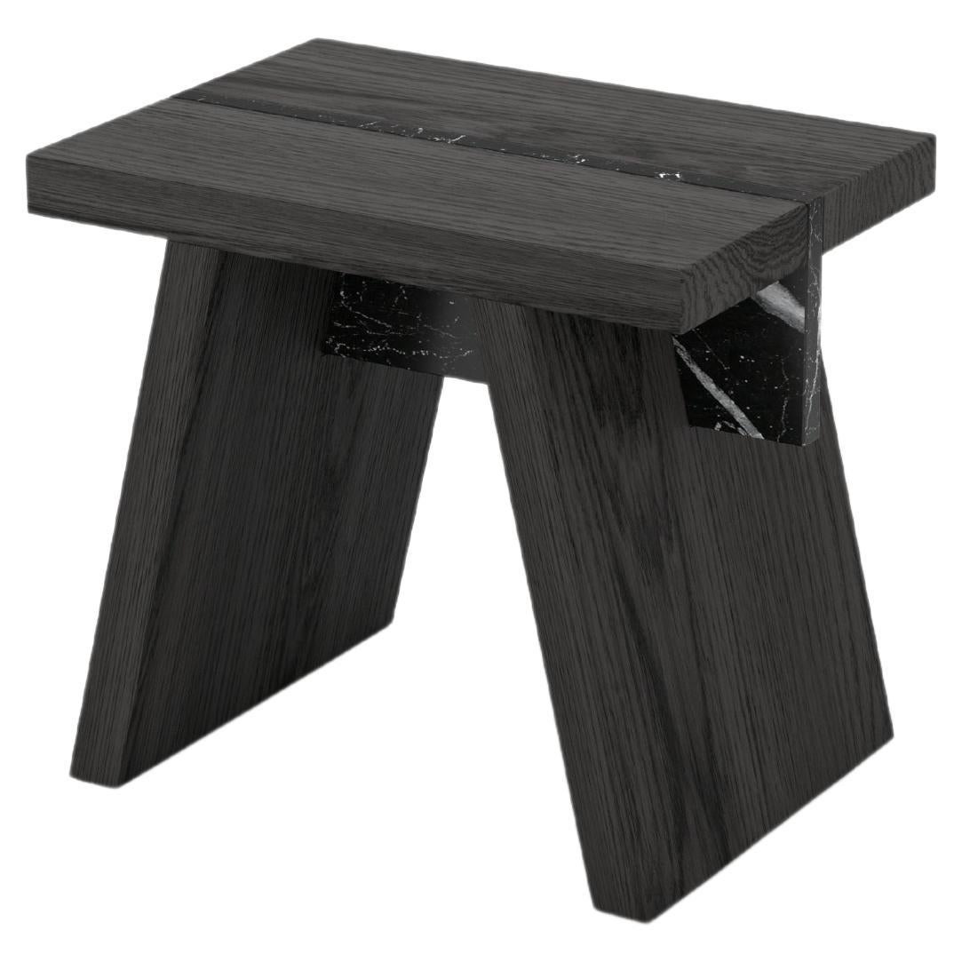 Laws of Motion, Black Solid Wood Stool, Side Table by Joel Escalona For Sale