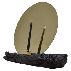 Burned Wood and Brass Sculptural Candle Holder by Desia Ava