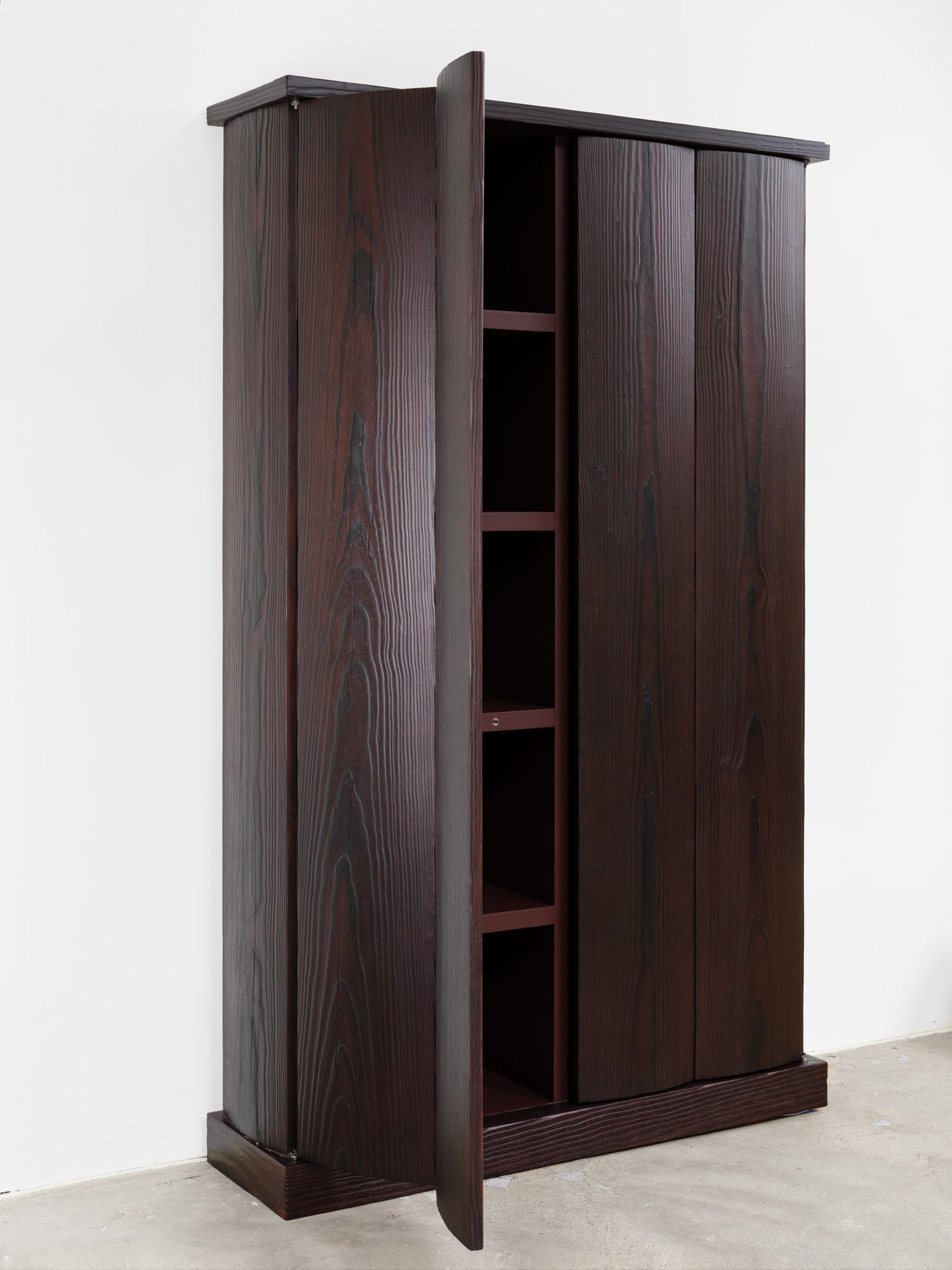 Belgian Burned Yellowpine, Night Red Stained Black Norma Cabinet by Tim Vranken For Sale