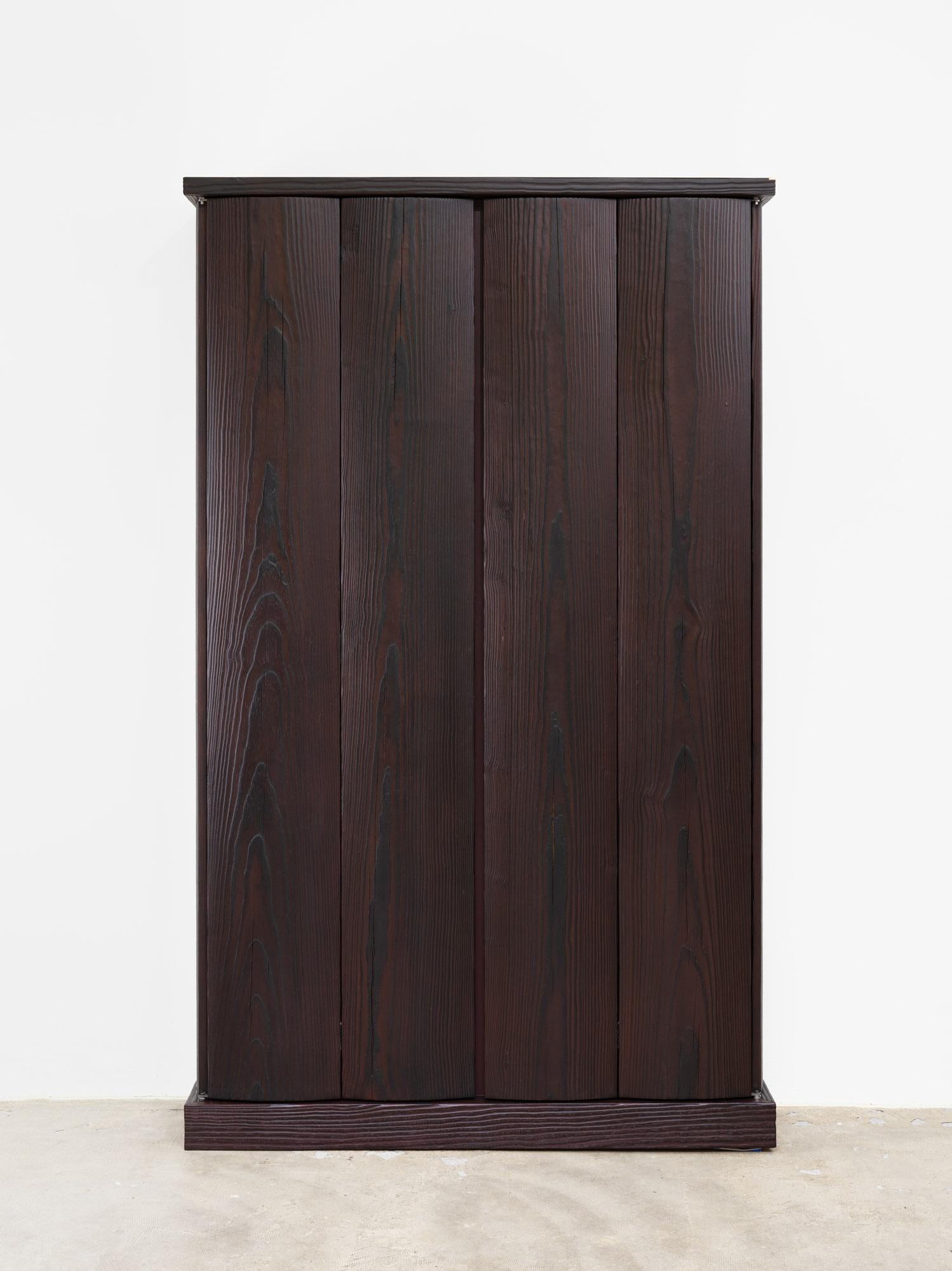 Hand-Crafted Burned Yellowpine, Night Red Stained Black Norma Cabinet by Tim Vranken For Sale