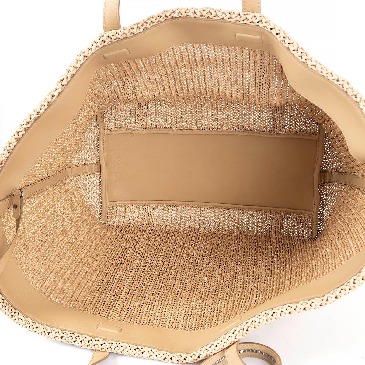 BURNELLO CUCINELLI beige raffia MONILI OVERSIZED Tote Bag In Excellent Condition In Zürich, CH