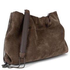 BRUNELLO CUCINELLI dark taupe suede SOFTY MONILI Shoulder Bag
