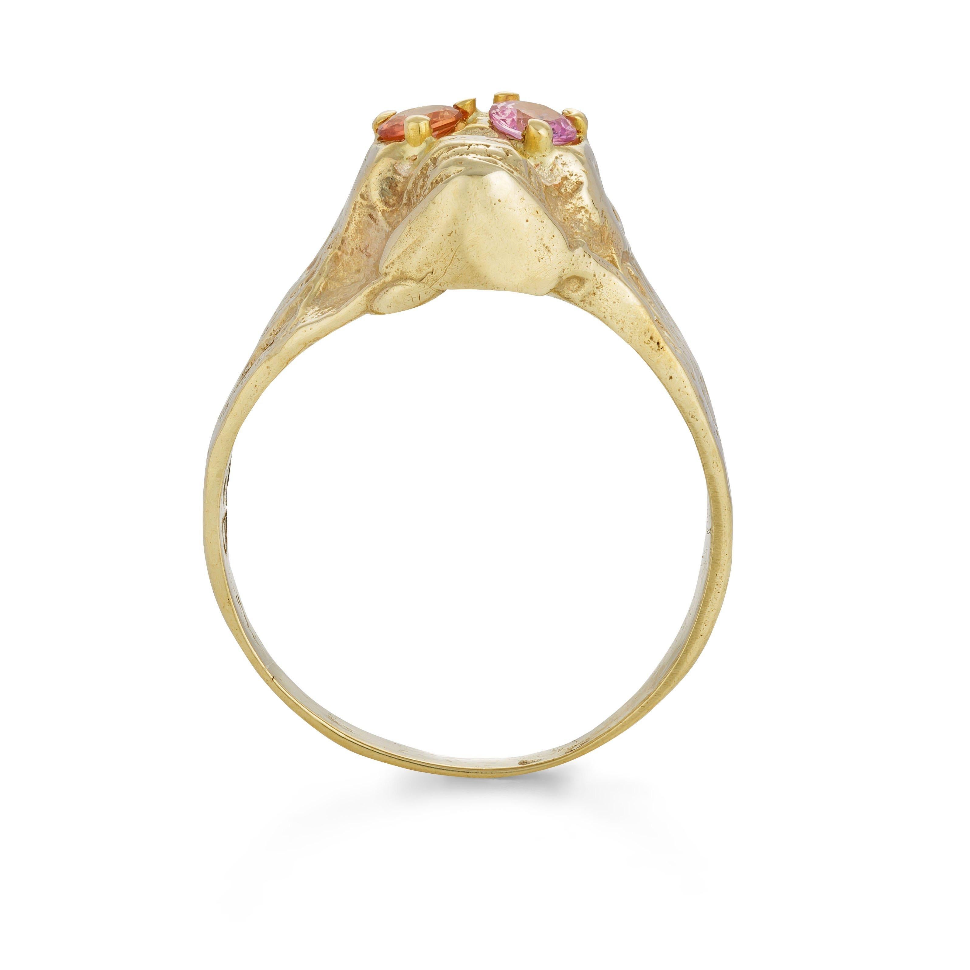 Artisan Burning Bones Ring, 18 Karat Yellow Gold For Sale