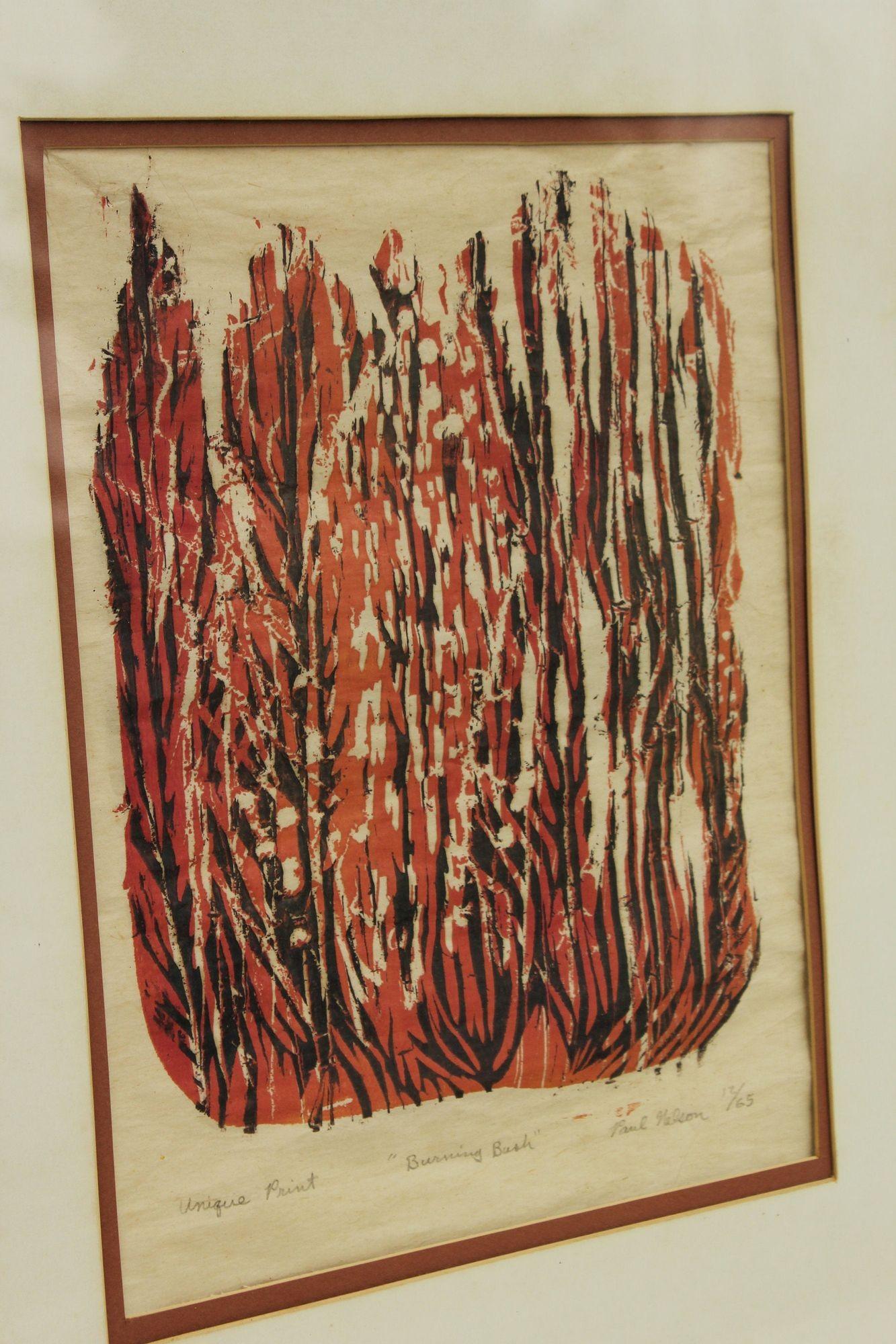 USA, likely 1970s
'Burning Bush' original art signed Paul Nelson, 12/65, nicely matted and framed. Hand signed. 
Dimensions: 19