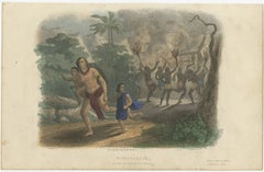 Burning of a Village in Chahary, Madagascar: Hand-Colored 19th Century Engraving