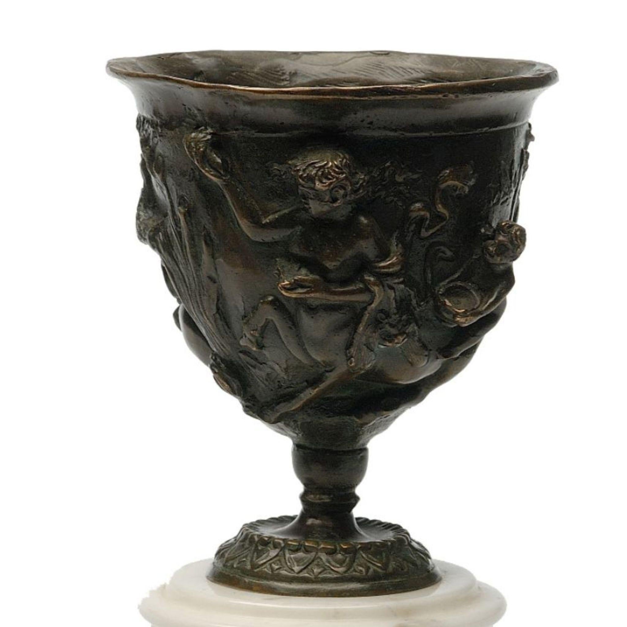 Italian Hercules Burnish brass cup with Carrara marble base For Sale