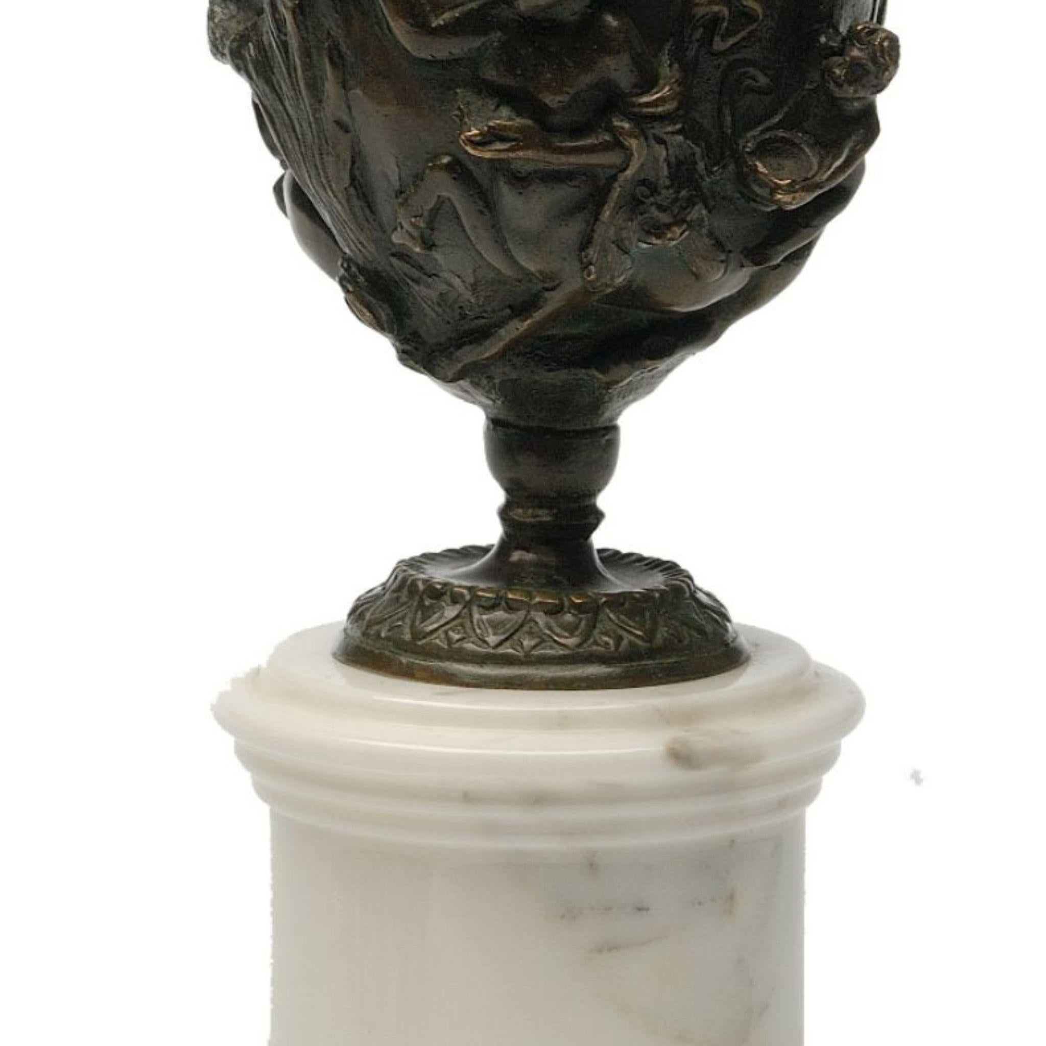 Hercules Burnish brass cup with Carrara marble base In New Condition For Sale In Firenze, FI