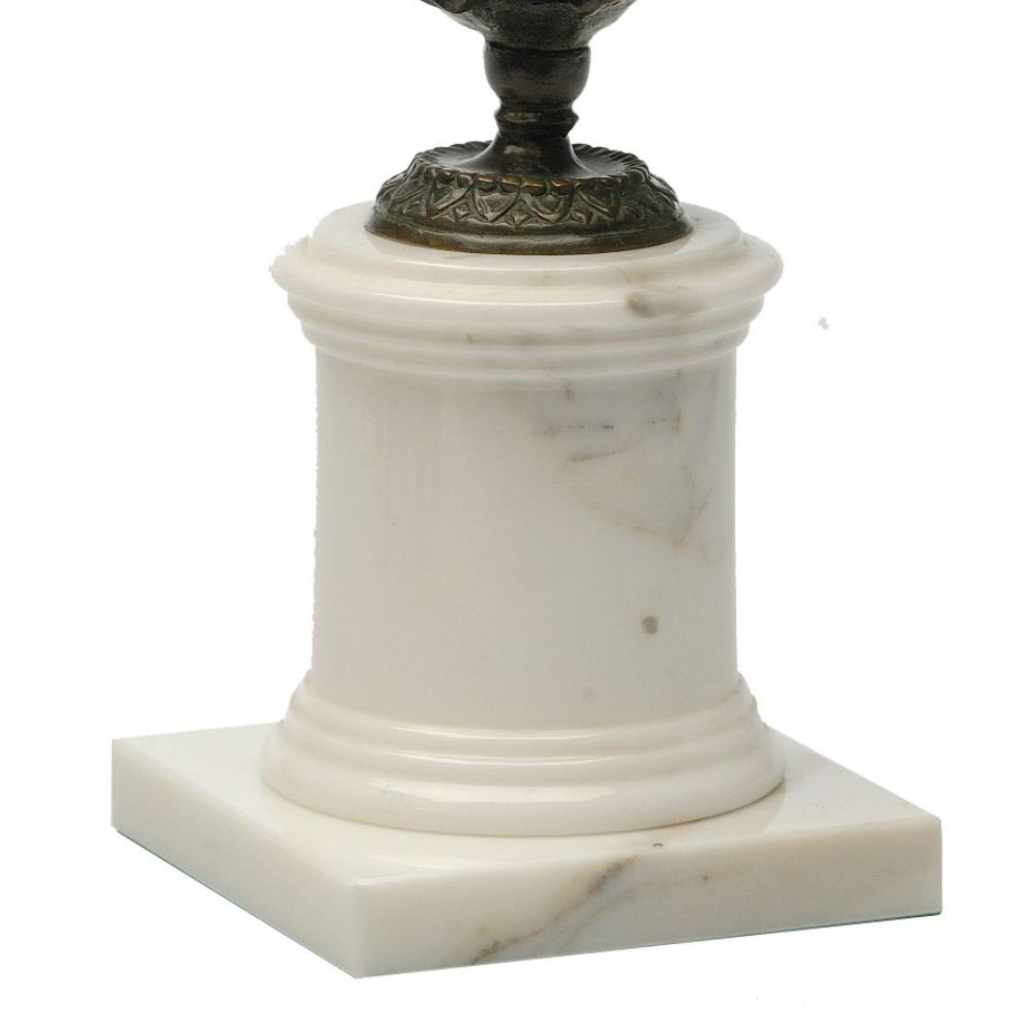 Contemporary Hercules Burnish brass cup with Carrara marble base For Sale