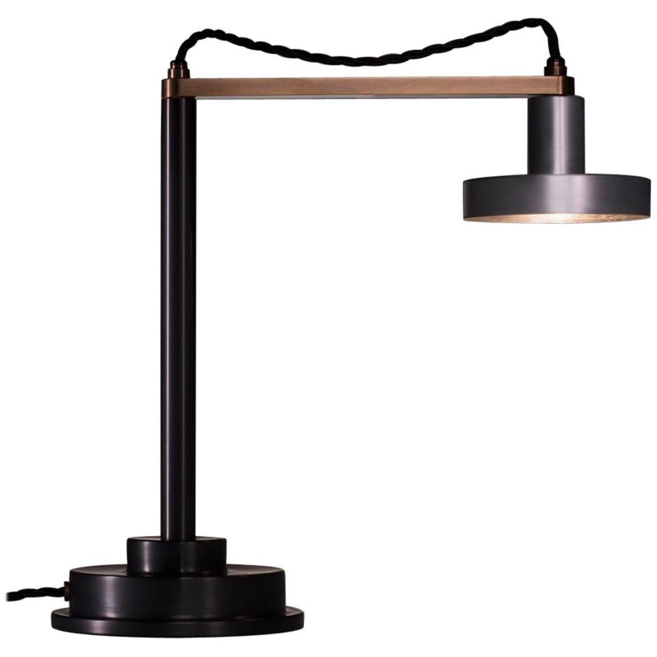 Burnished Aluminum Task Table Lamp with Steel Base and Brass Arm
