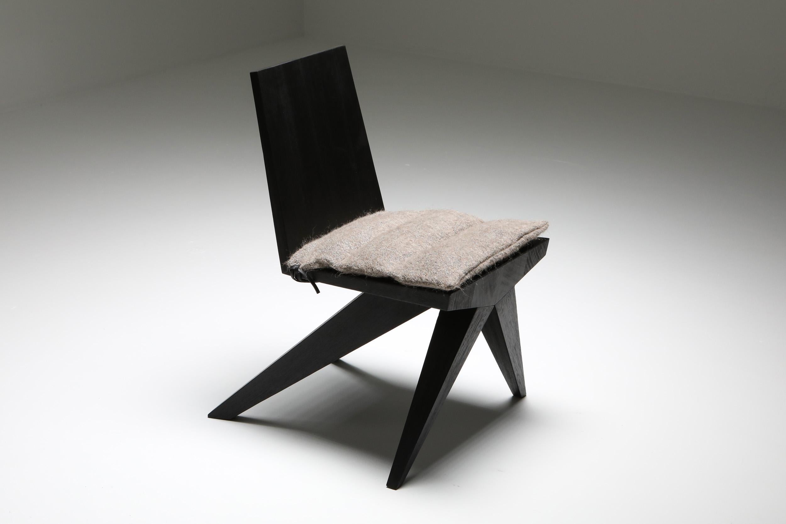 Contemporary Burnished and Waxed Black V-Dining Chair