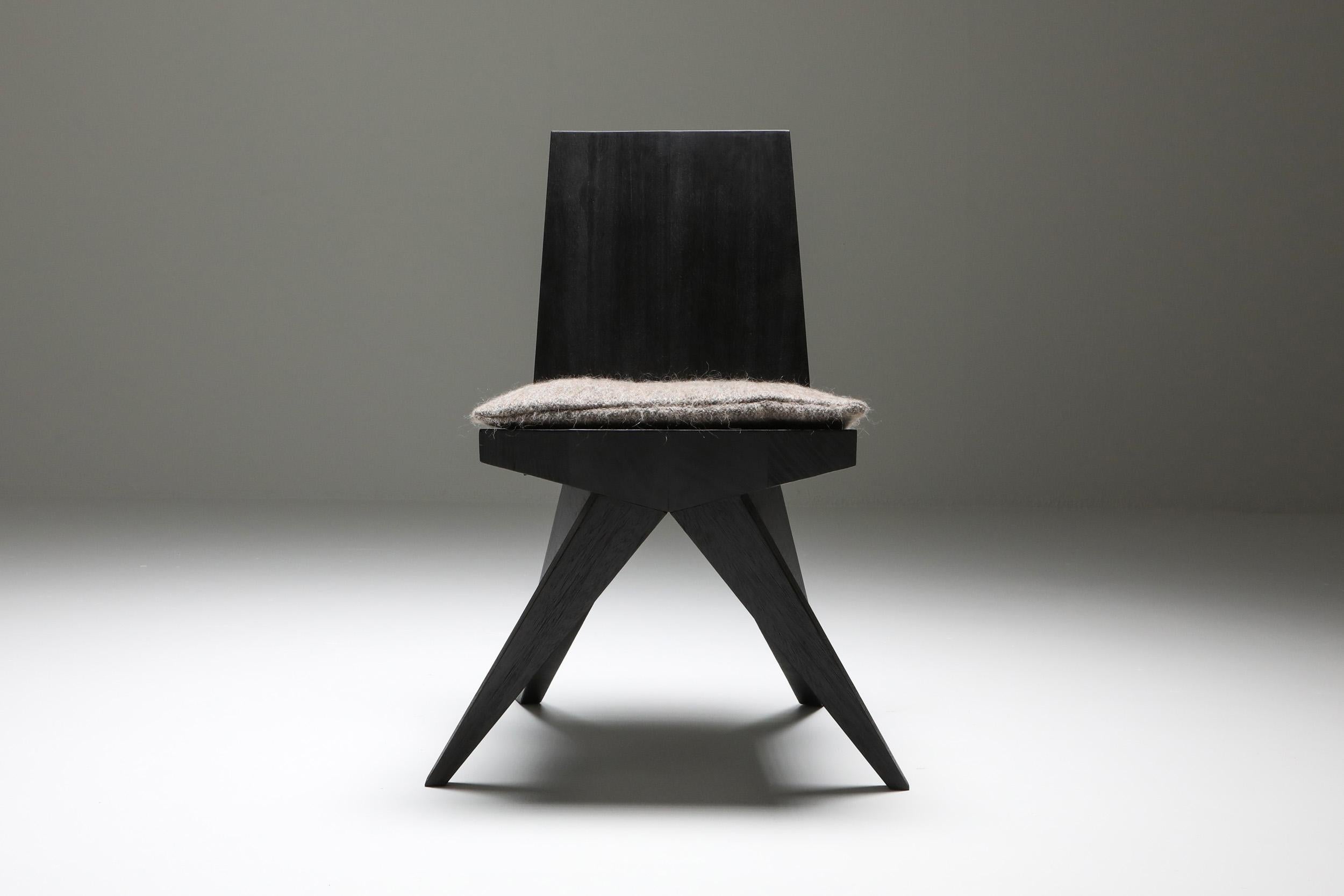 Wood Burnished and Waxed Black V-Dining Chair