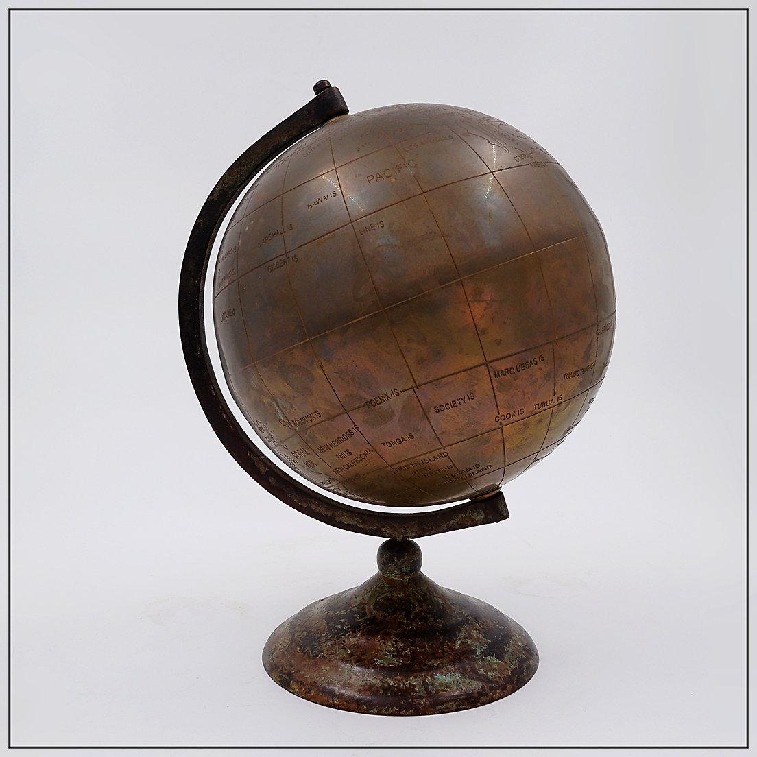 20th Century Burnished brass earth globe - Circa 1930s For Sale