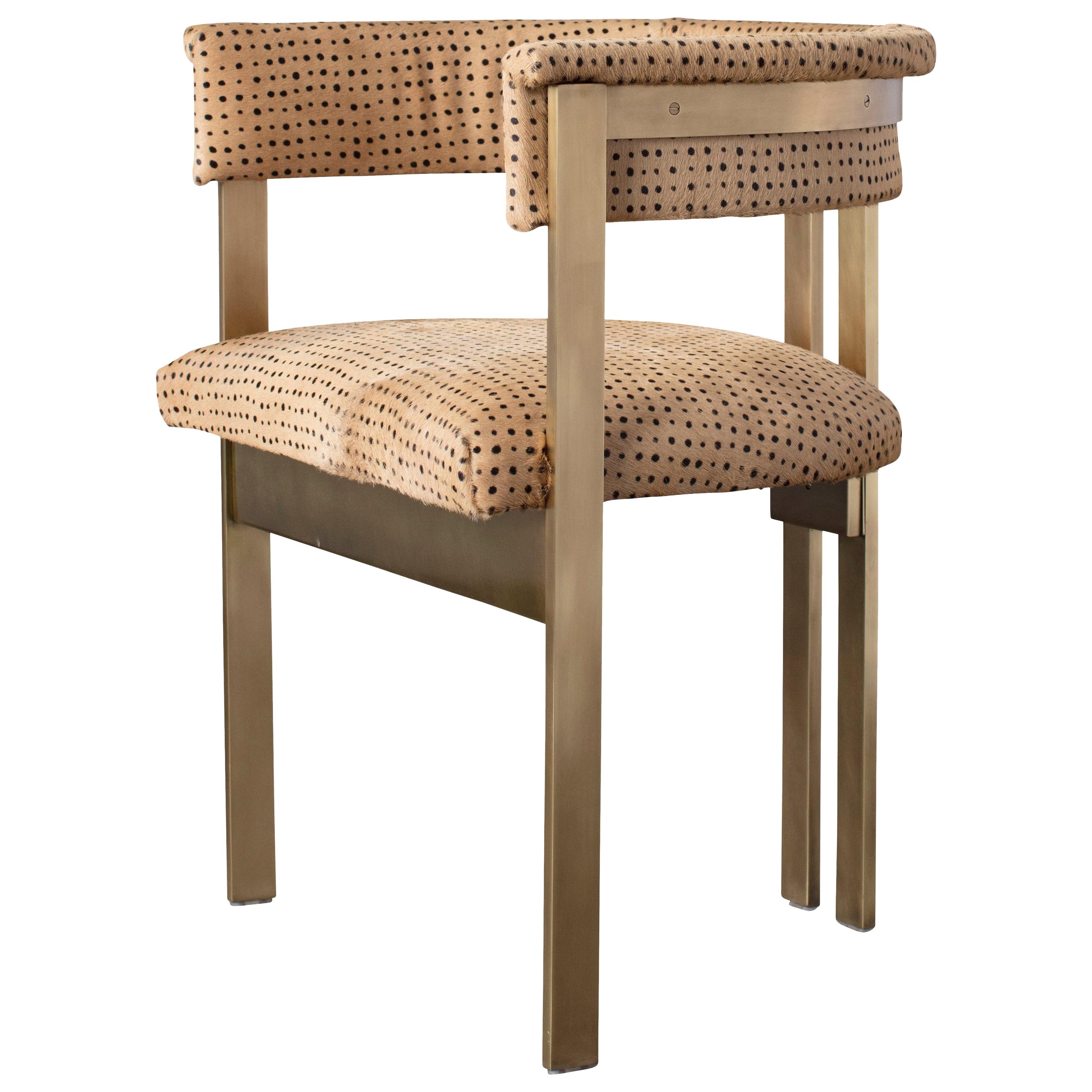 Burnished Brass Elliott Chair in Camel Black Hair-on-Hide by Kelly Wearstler