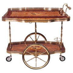 Chariot pour boissons en laiton bruni du milieu du siècle - Chariot de bar avec côtés à feuilles tombantes
