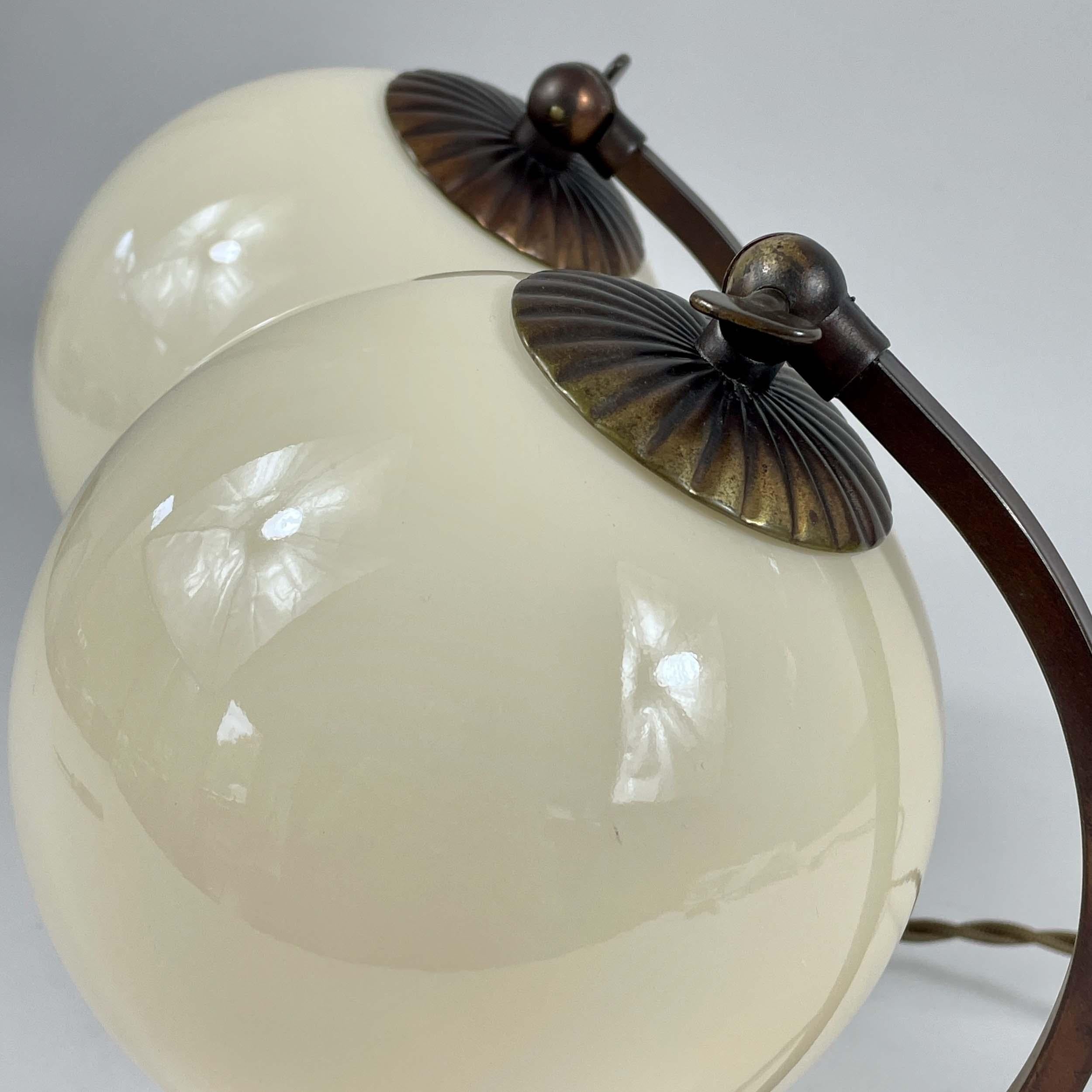Burnished Brass & Opaline Glass Table Lamps, Germany 1930s For Sale 8