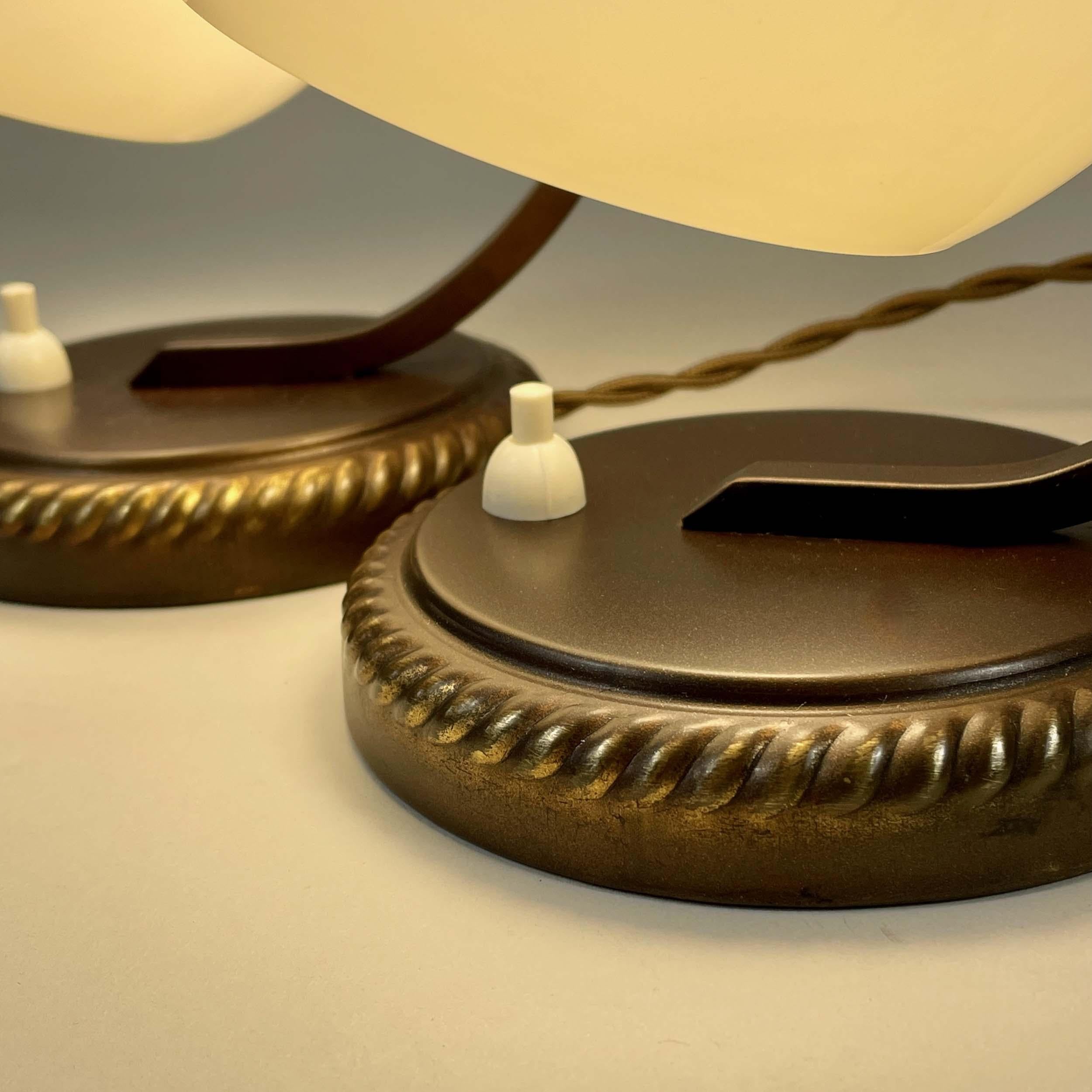 Burnished Brass & Opaline Glass Table Lamps, Germany 1930s For Sale 12