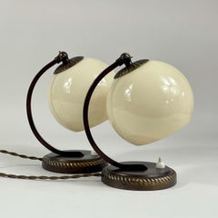 Burnished Brass & Opaline Glass Table Lamps, Germany 1930s
