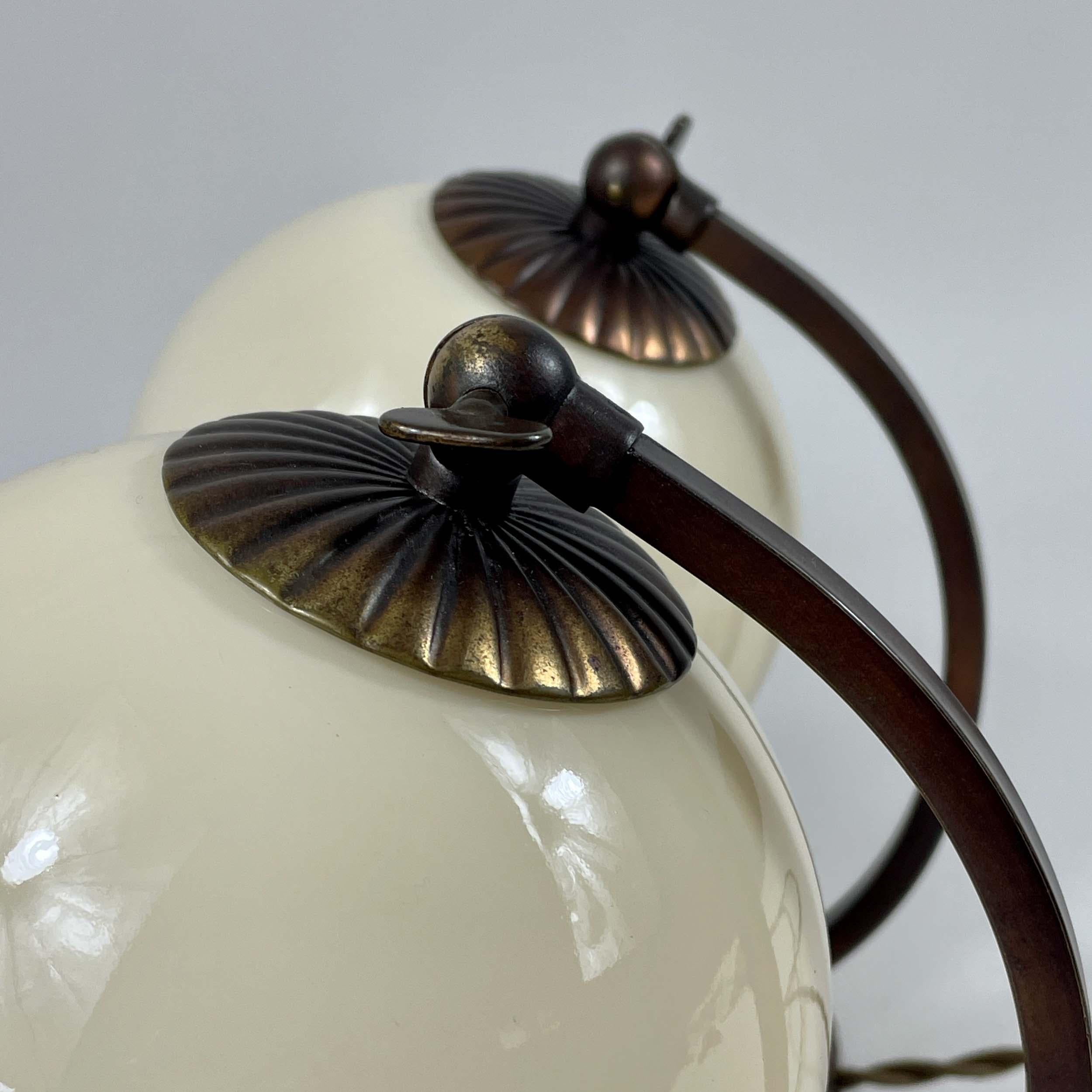 Burnished Brass & Opaline Glass Table Lamps, Germany 1930s For Sale 4